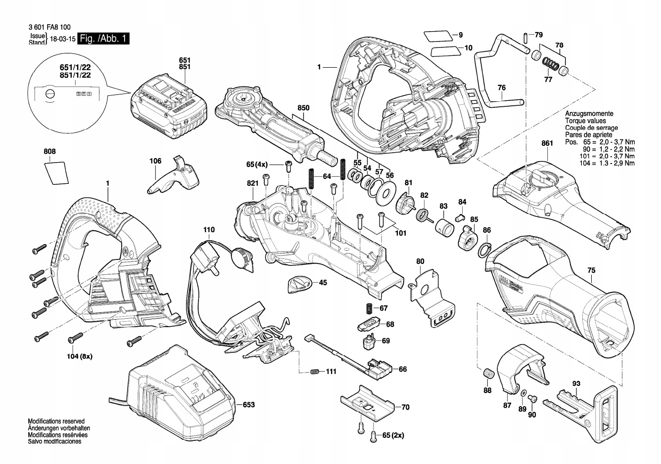 Bosch element zaciskowy do piły GSA 18V-32 Rodzaj wrzeciono