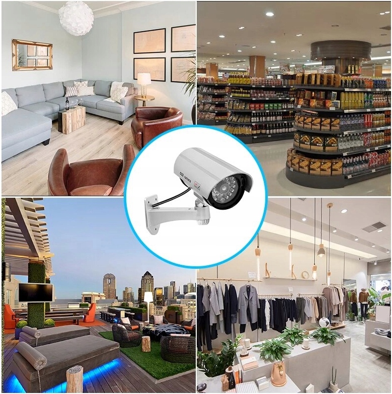 KAMERA ATRAPA IR LED MONITORING KAMERA ZEWNĘTRZNA ŚCIENNA Z DIODĄ MIGAJĄCA Kolor srebrny