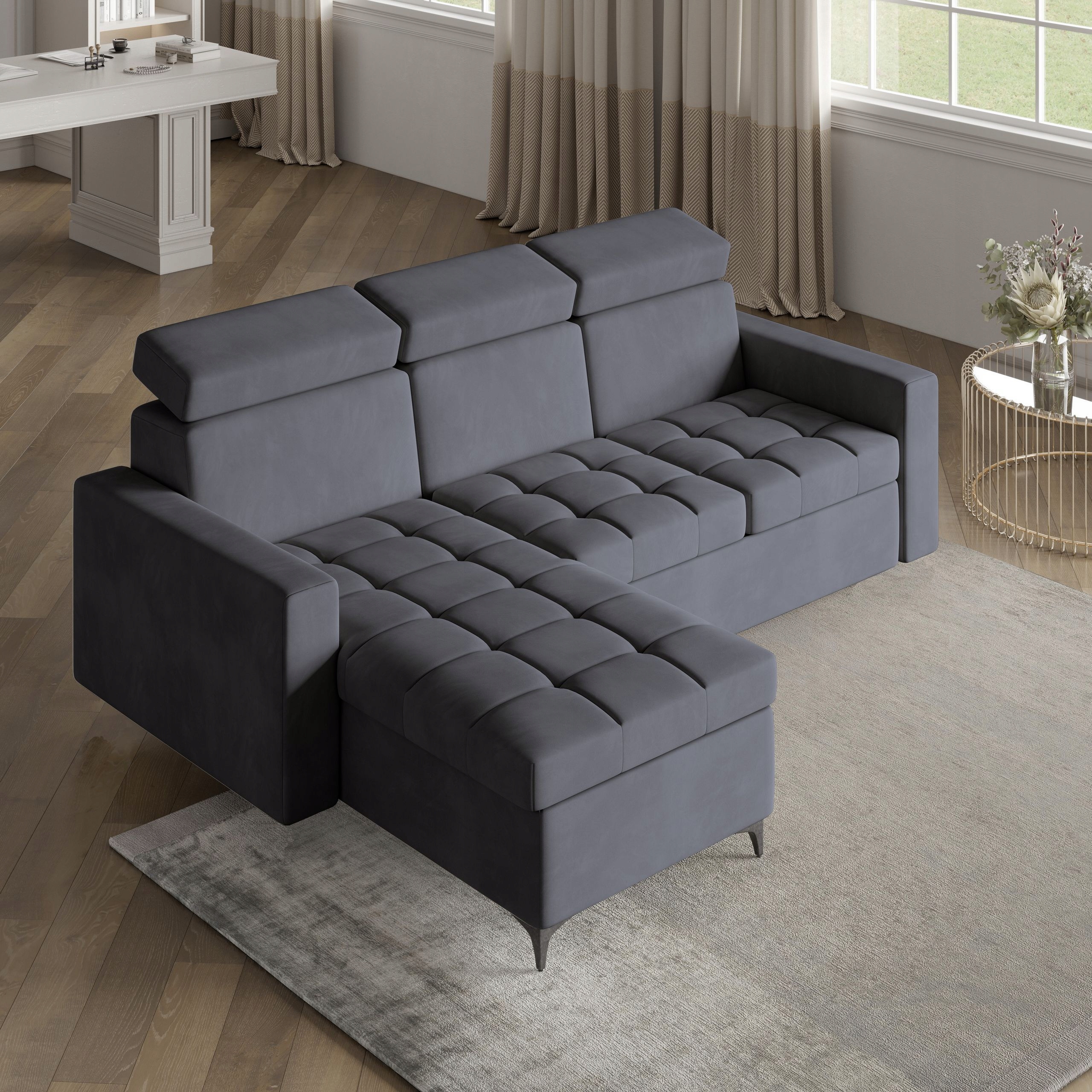 Rohová Sedací Souprava Kame s funkcí spaní Komfortní do moderního obývacího pokoje Kontejner