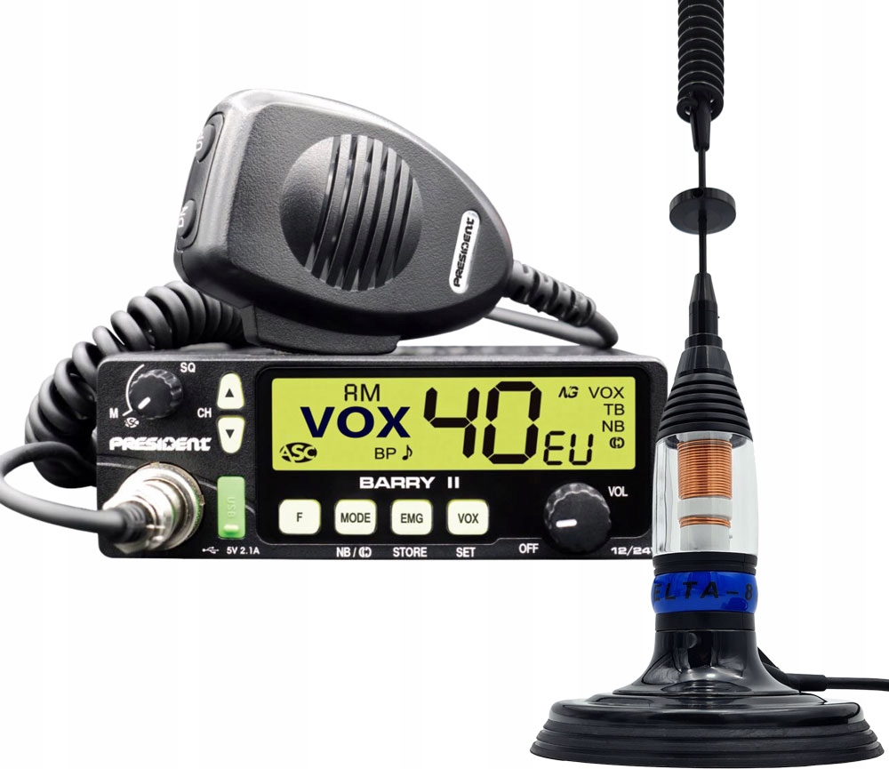 Cb President Barry II Asc 12/24V anténa Mag 69 Cm