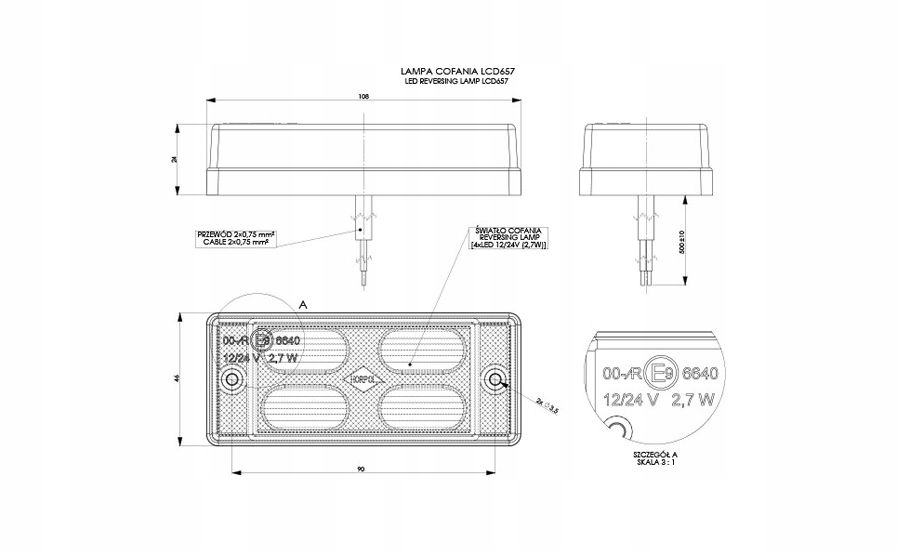 Horpol lampa cofania LCD 657 EAN (GTIN) 5903116346572