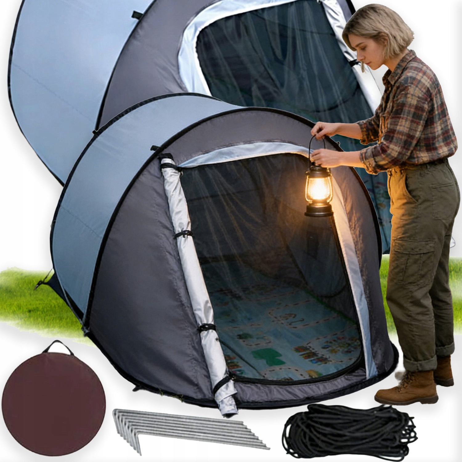 Kampingový Stan Vodotěsný Samorozkládací Stan Pro 2 Osoby, 218 cm