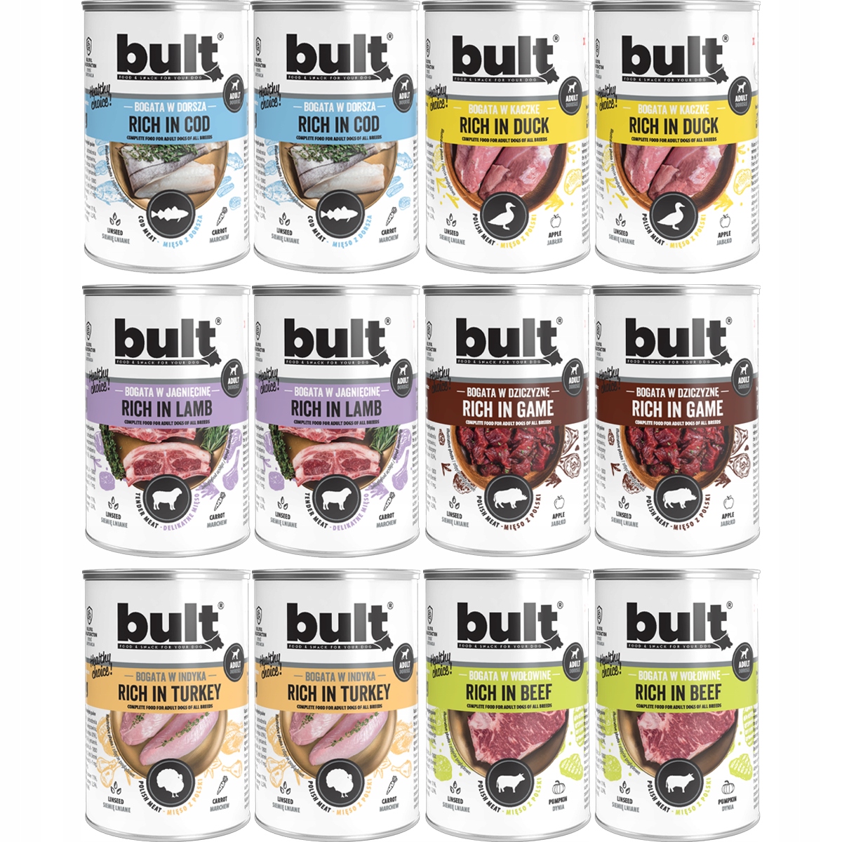 Levně Vlhké Krmivo Pro Psa Bult Plechovky Bohaté Na Chuť MIX Set 12x400g