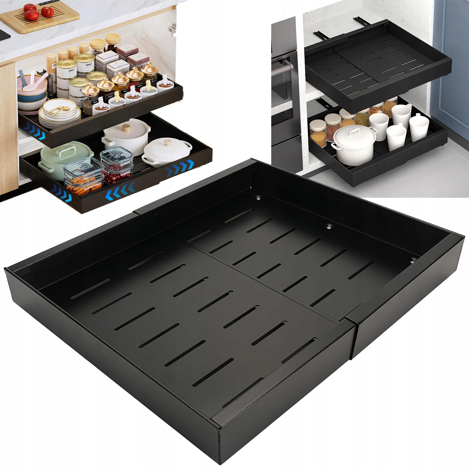 Výsuvná Šuplík Zásuvka 30–46 CM Černá Bez Vrtání 53 CM