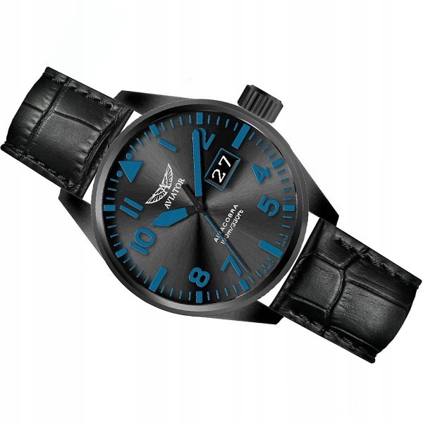 Hodinky Aviator V.1.22.5.188.4 Airacobra Černá Swiss Made Safír Krabička