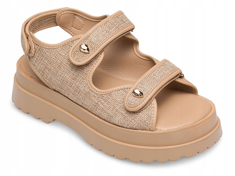 

Stylowe Sandały Damskie Na Rzepy Khaki 37