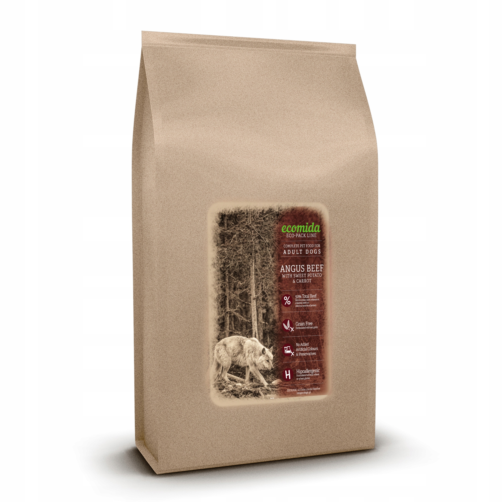 Levně Ecomida Bez obilovin Hypoallergenic Monobílkoviny Angus Beef 15 kg Suché Krmivo Psi