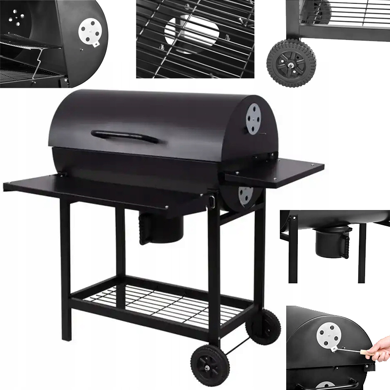 Grill Węglowy Ogrodowy Przenośny Hecht Barrel Wytrzymały Na Kołach