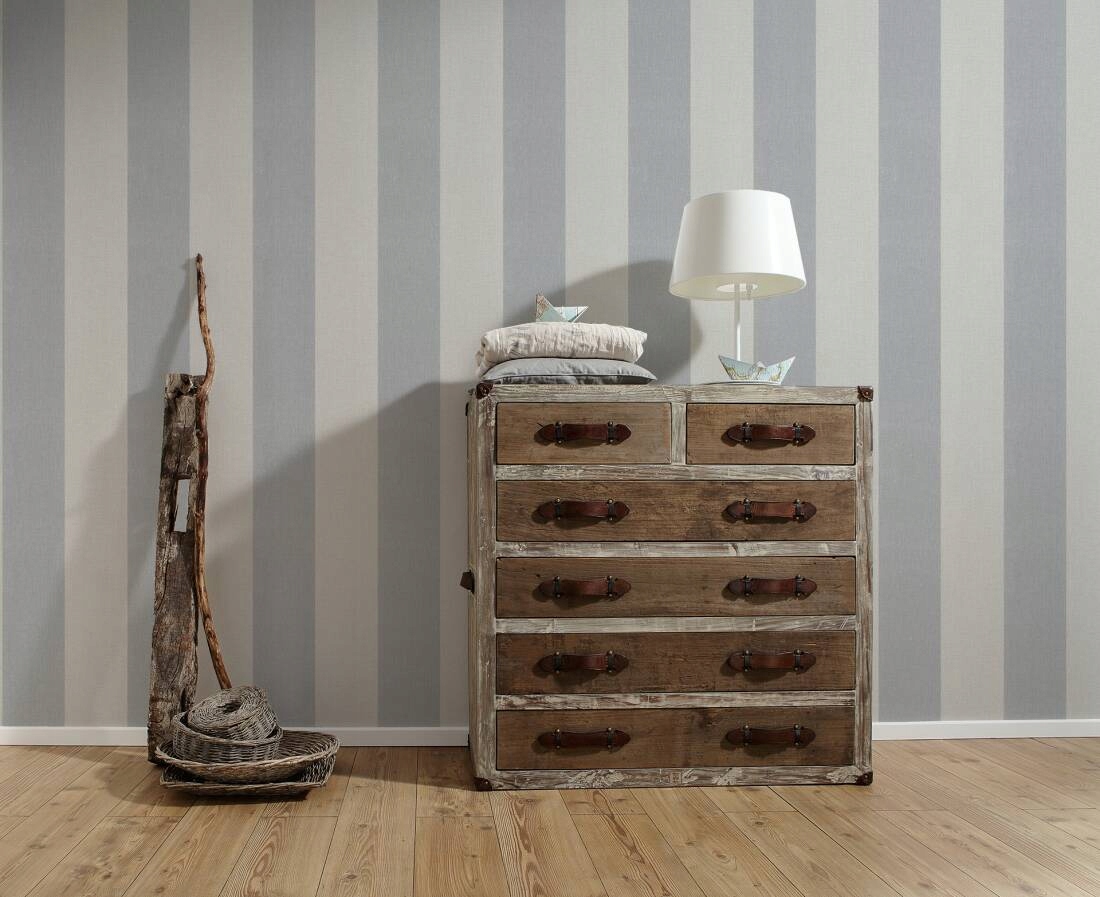 TAPETA SZARE PASY RÓWNOMIERNE 13CM FLIZELINA Stan opakowania oryginalne