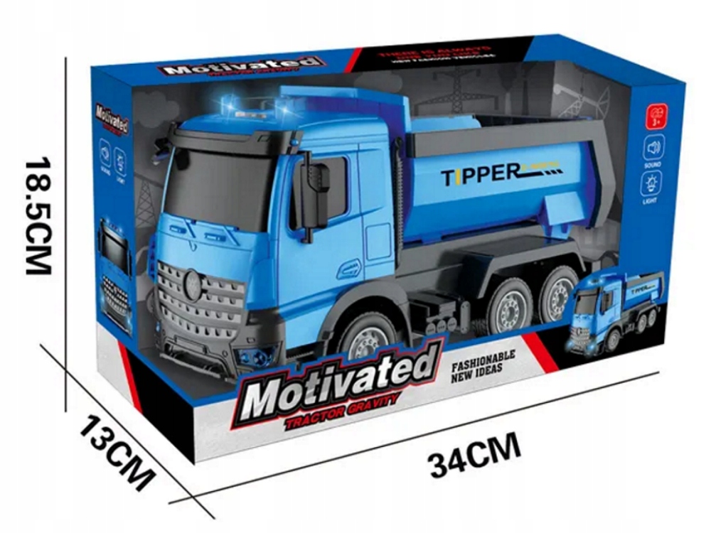 AUTO WYWROTKA NIEBIESKA ŚWIATŁO DŹWIĘKI NAPĘD Marka Dromader