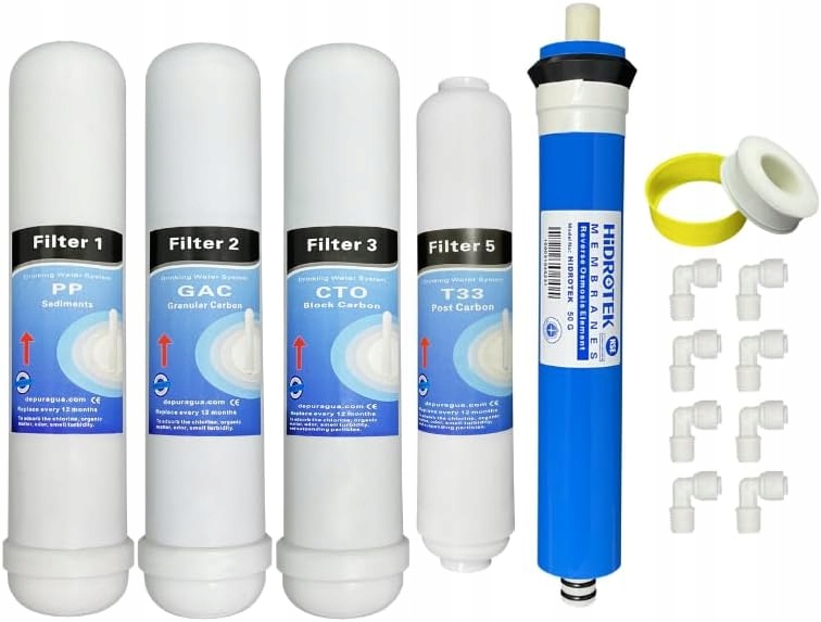 5-stupňová membrána reverzní osmózy a 4 filtry 50 Gpd Tfc