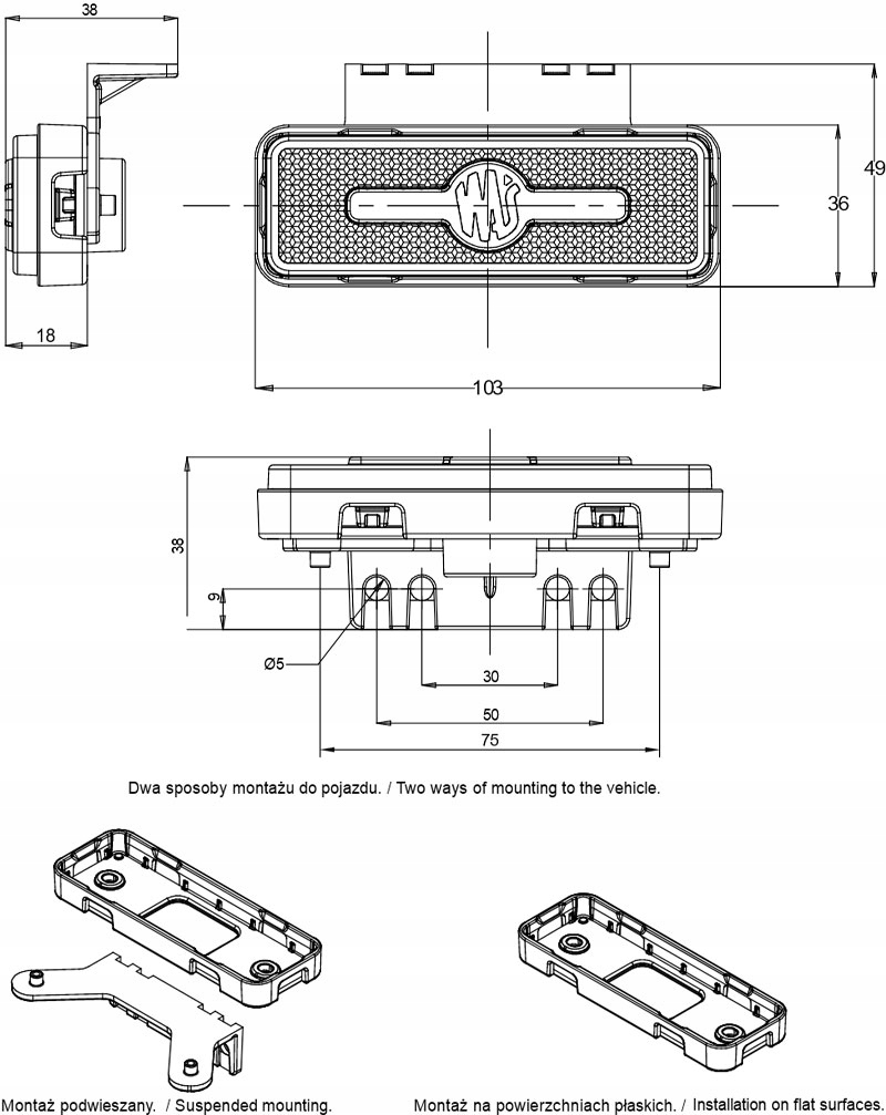 LAMPA OBRYSOWA TYLNA LED DIODOWA CZERWONA TIR WAŚ Producent części WAŚ