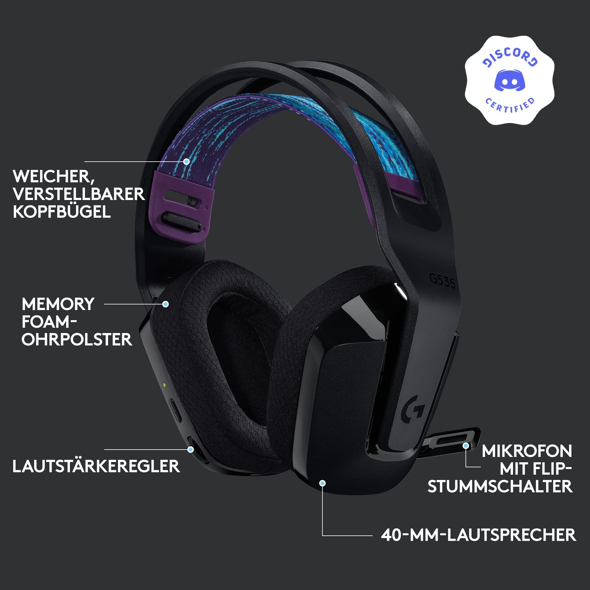 LOGITECH G535 LIGHTSPEED Bezprzewodowy Lekki Headset Gamingowy PC PS4 PS5 — miniatura 4