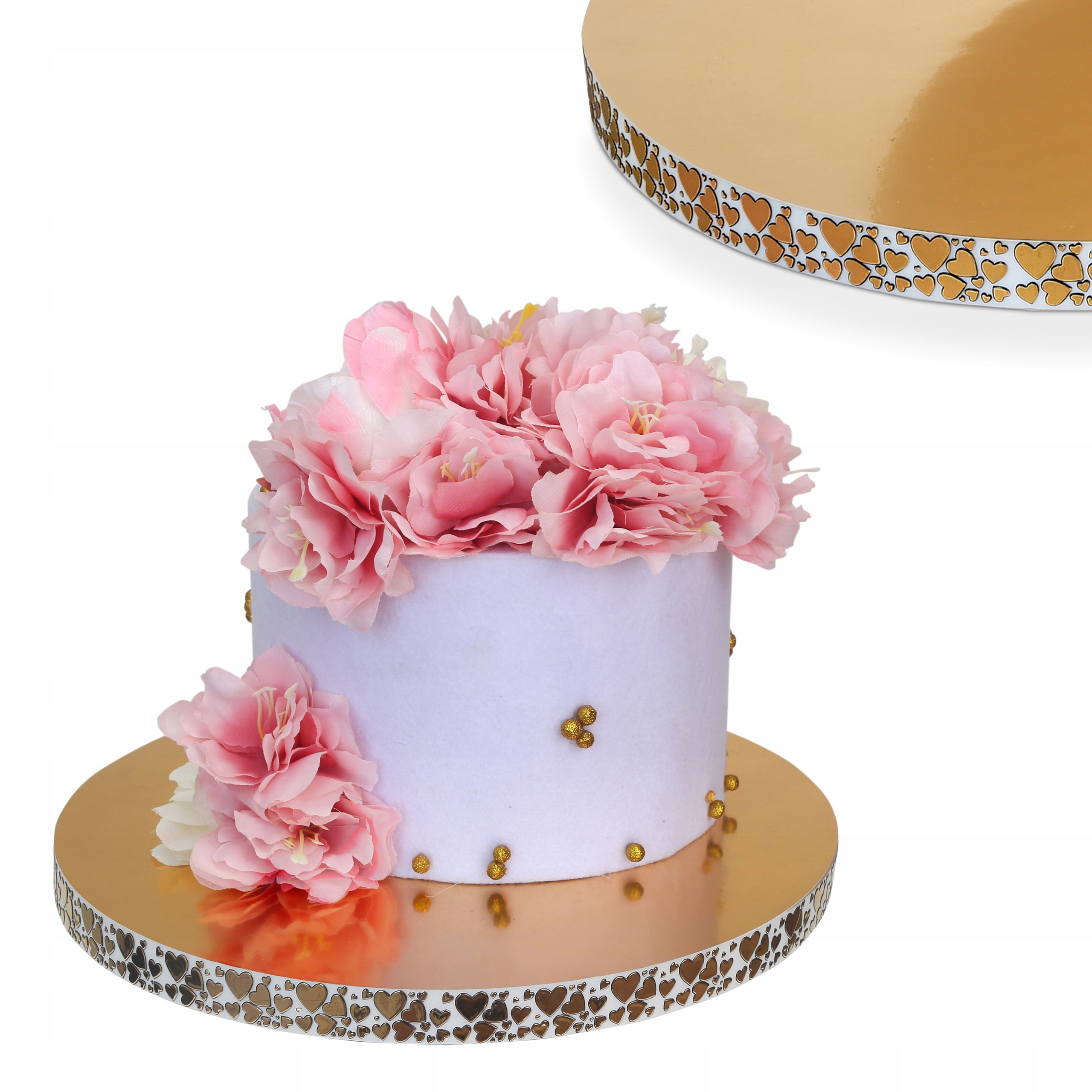 Podkład pod tort ciasto 30cm styrodur złoty z złotym bokiem w serca mocny