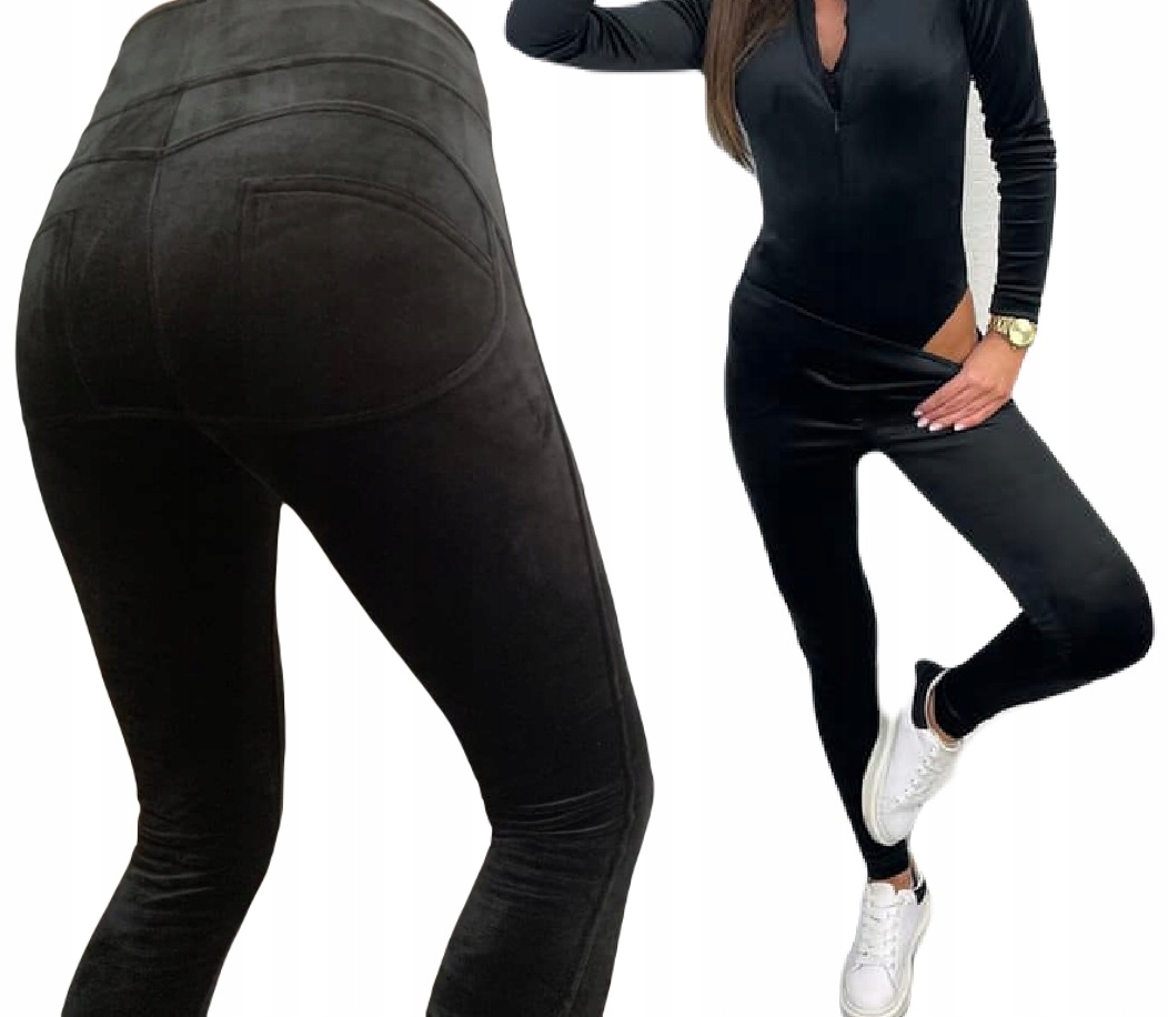 

Legginsy welurowe wysoki stan czarne Push Up