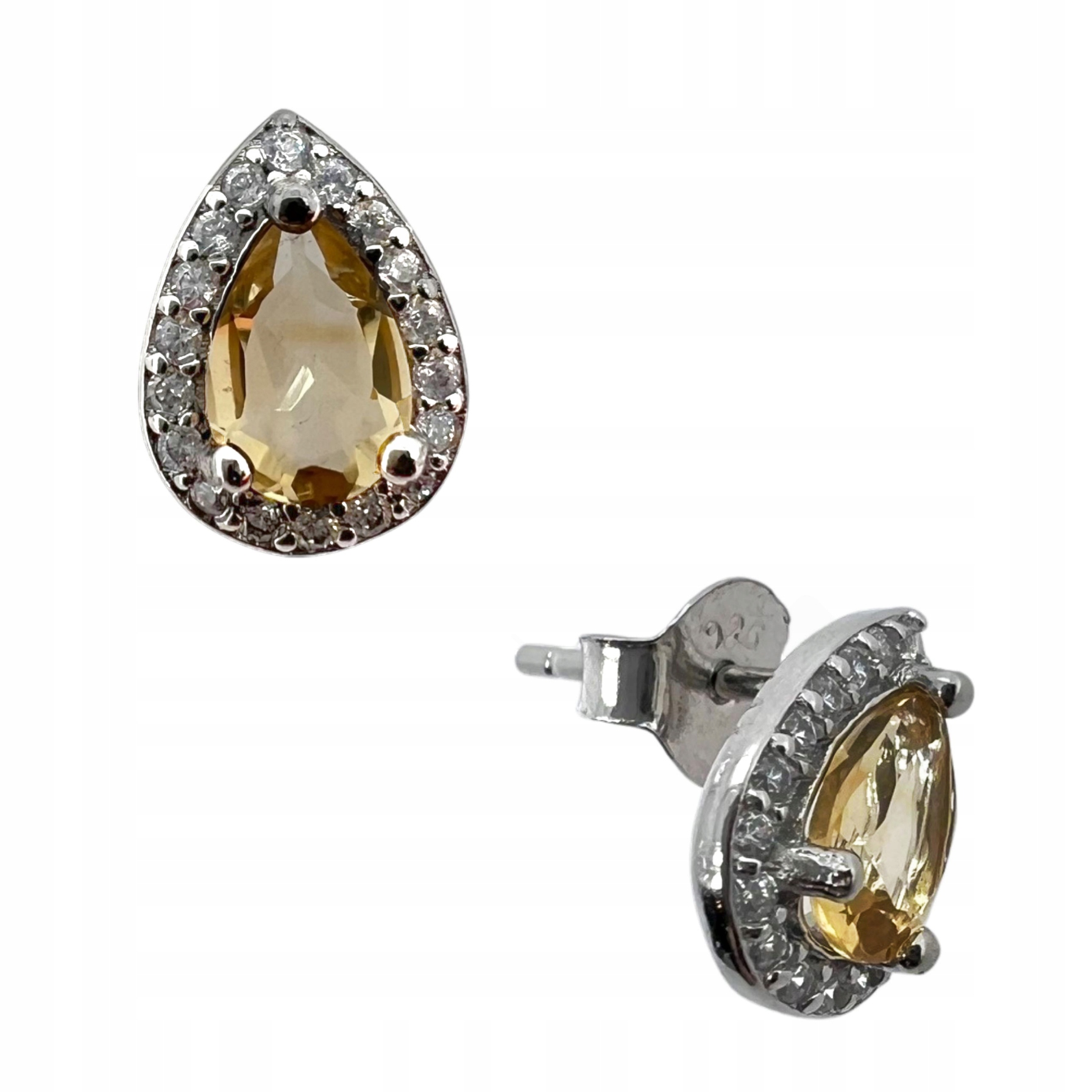 Damskie Kolczyki Srebrne Łezki Beżowe Cytryn Sztyfty 925