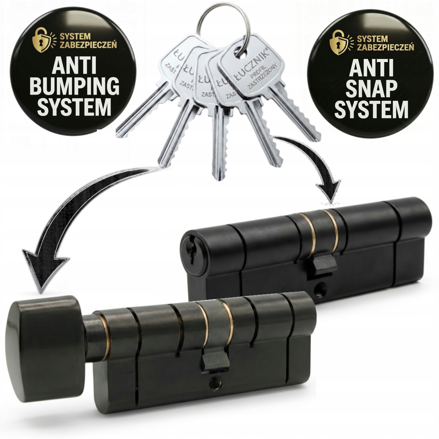 Komplet Černých Vložek Do Zámku Dveří 45/45 Łucznik Na Jeden Klíč