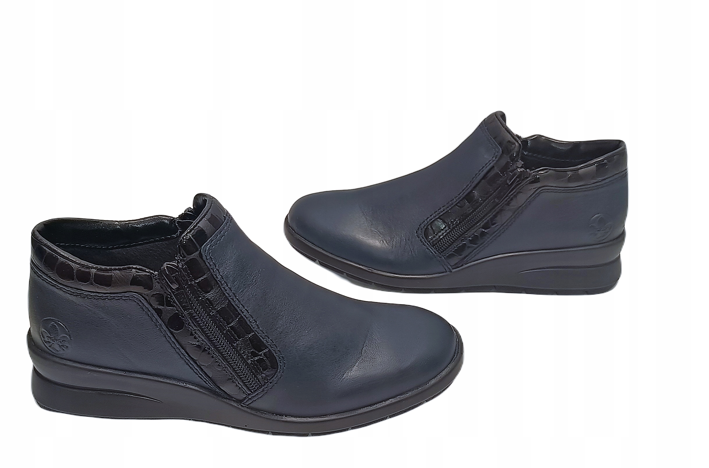 Kotníkové Boty kožená zipová vložka Rieker L4883-14 námořnická modrá r40