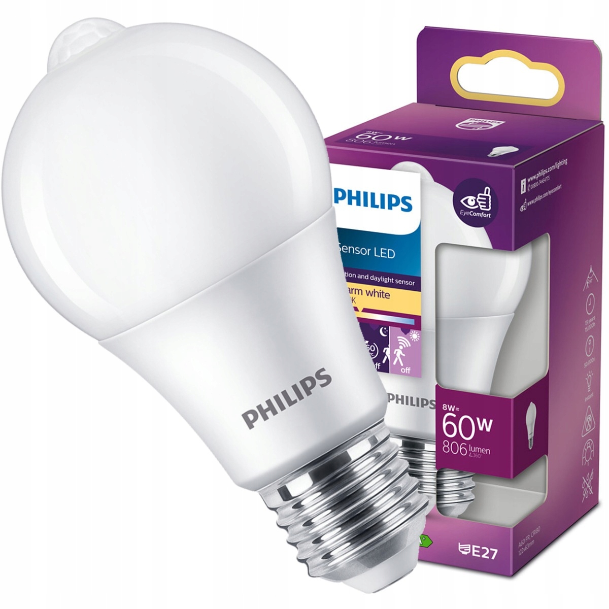 

Żarówka Led E27 8W 60W 2700K Czujnik Ruchu Philips