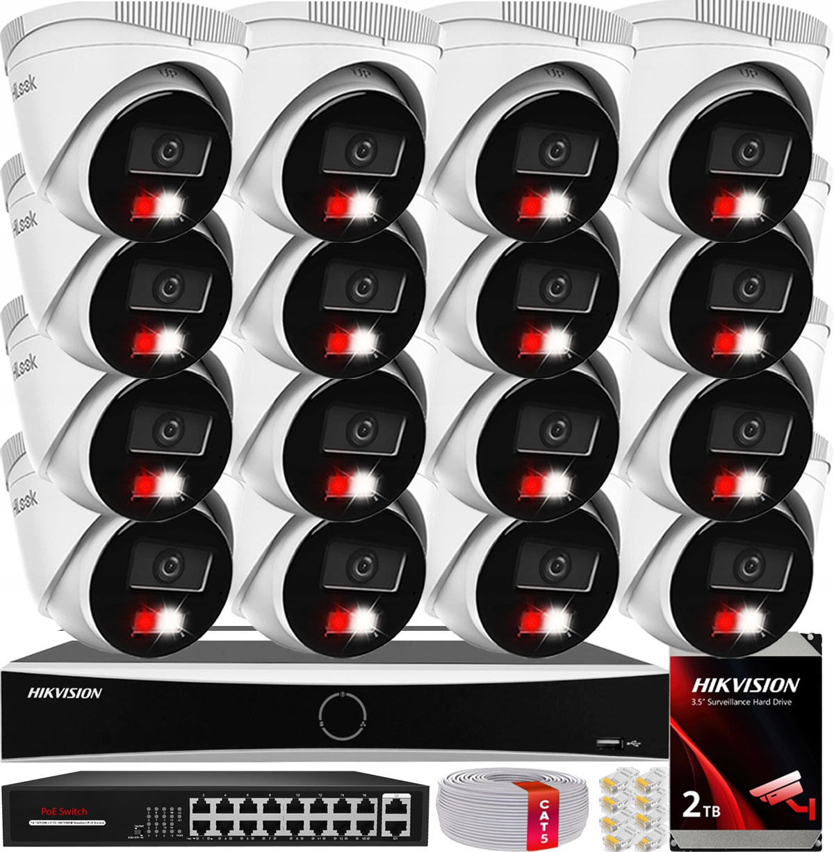 Sada pro monitorování Ip 16x IPC-T240HA-LUC 4Mpx Disk 2TB Hilook Hikvision