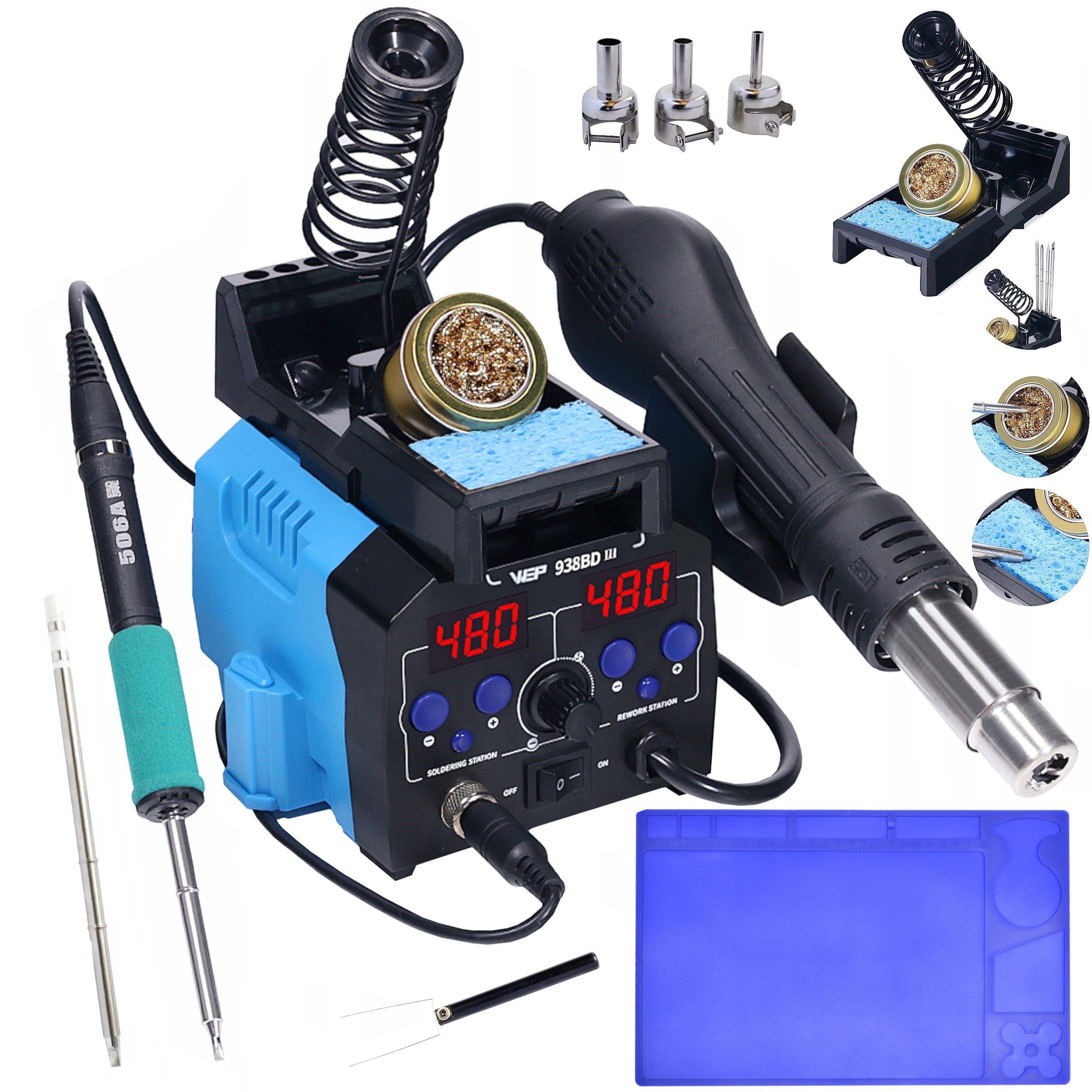 Stacja lutownicza Hotair Wep 938BD-III Grot T12 Mata Siliconowa 33x21CM