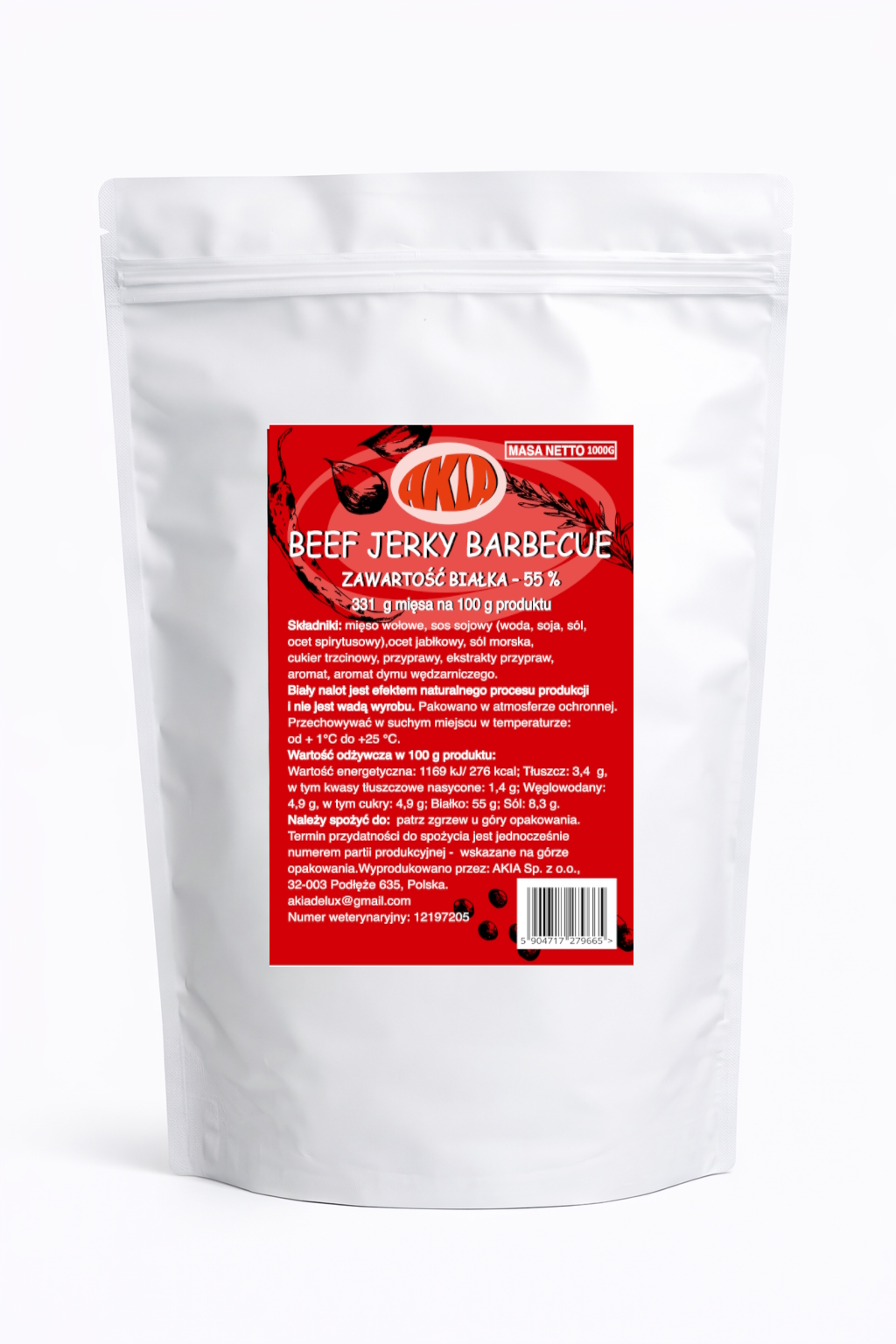 Levně Akia Beef Jerky, sušené maso, sušené hovězí maso Barbecue, Bbq 1000 G
