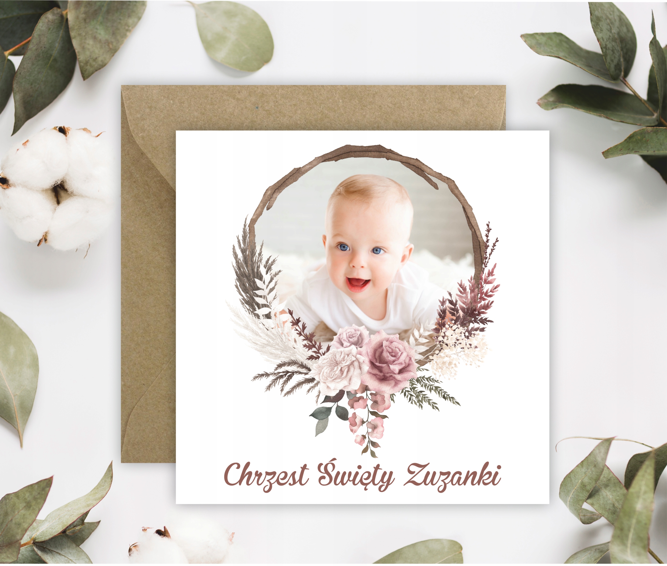 ZAPROSZENIA NA CHRZEST - ZE ZDJĘCIEM - BOHO - IMIĘ Kolor dominujący wielokolorowy