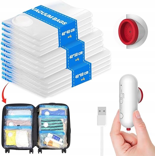 Vacbird cestovní vakuové sáčky s Usb pumpou, 9 sáčků
