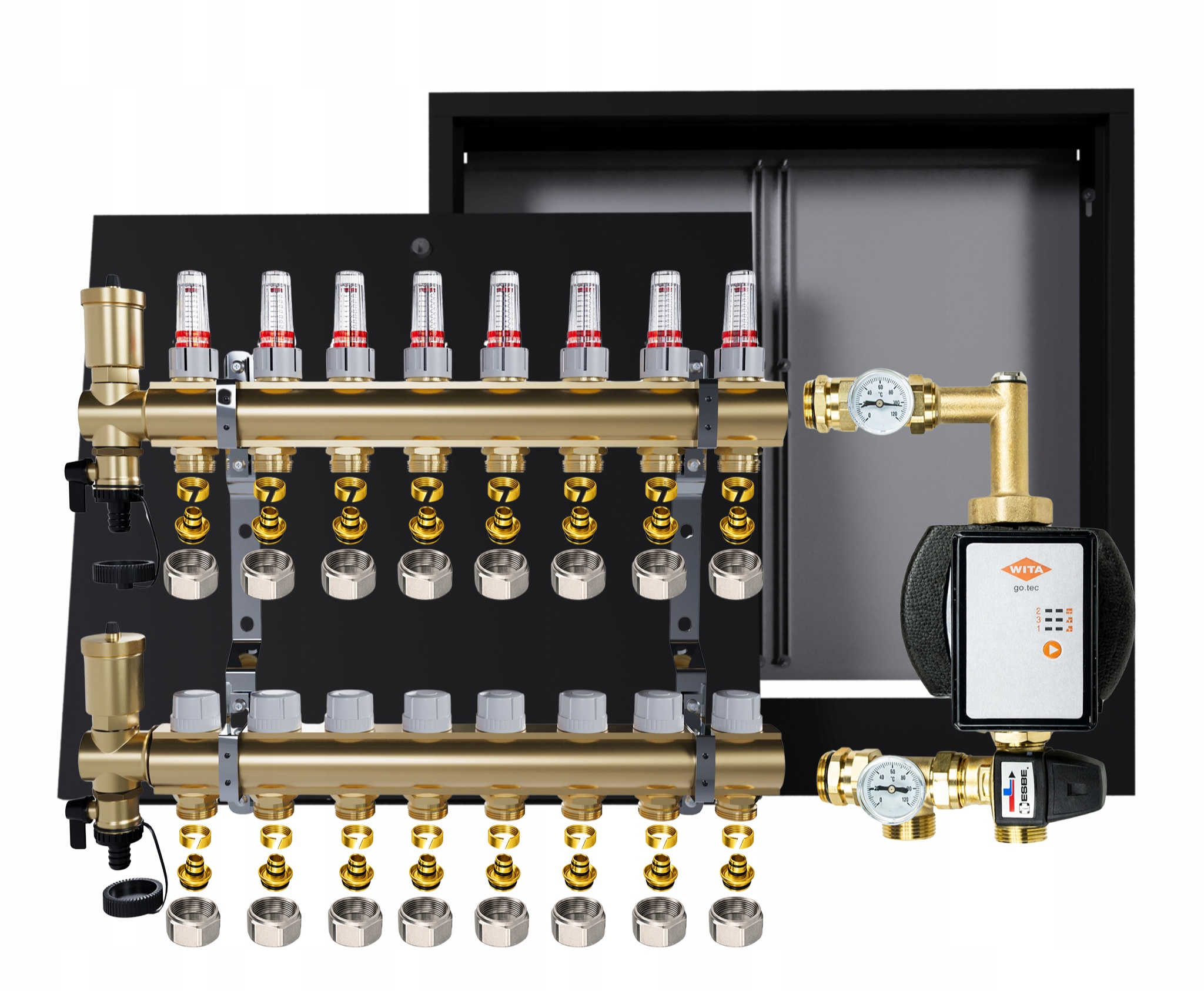 Rozdělovač pro podlahu 8 okruhů Nástěnná skříňka Čerpadlo Wita Pex