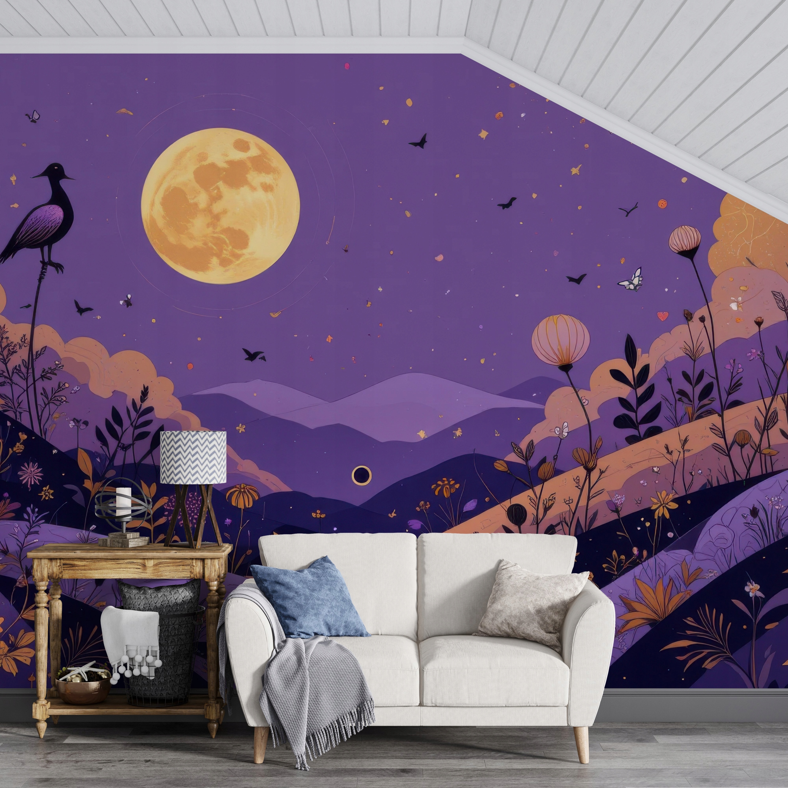 Fototapeta Samoprzylepna Fioletowo-zloty Nocny K Do Sypialni Salonu 250x175