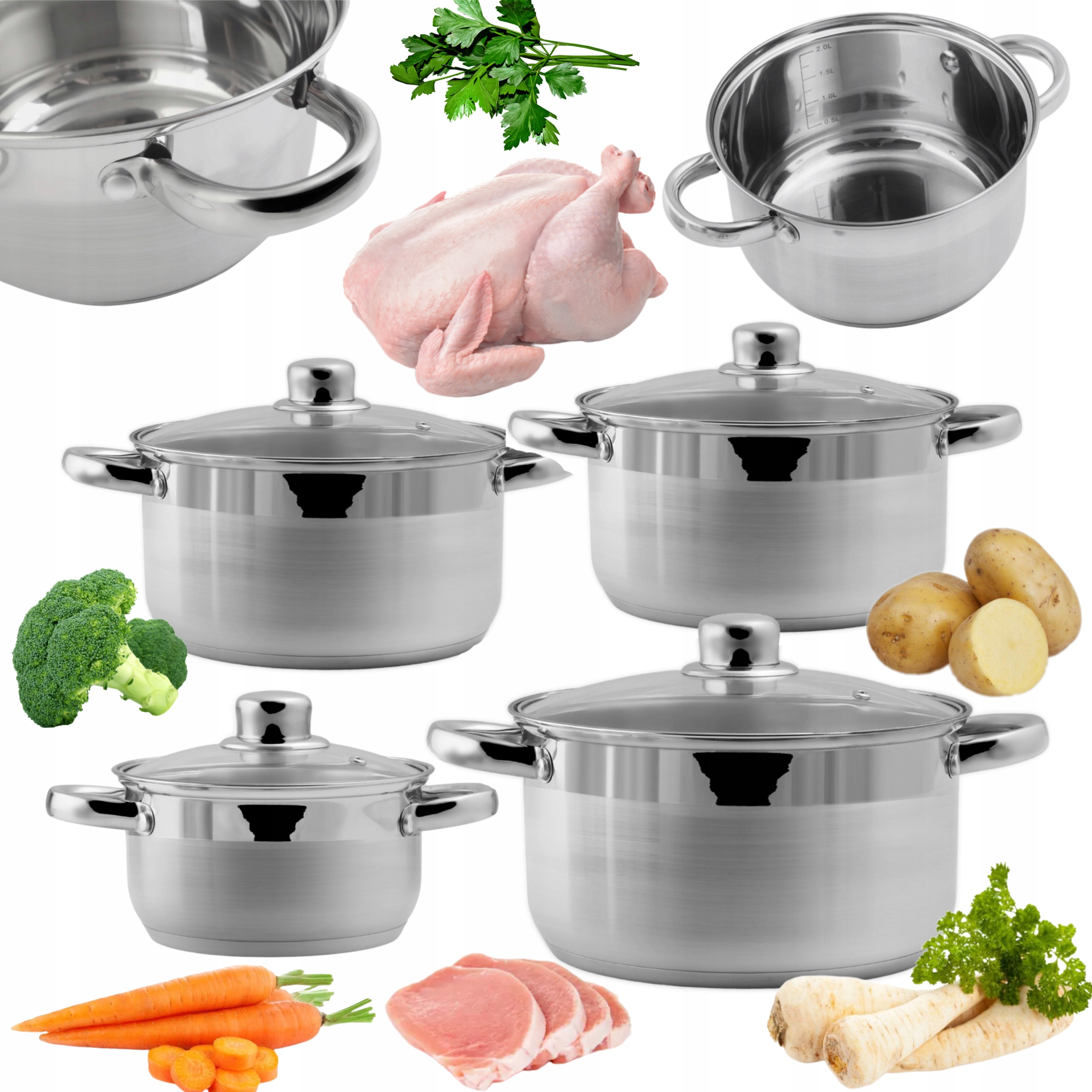 KOKO FAME KOMPLET 4 GARNKÓW STALOWYCH KOMPLET 8 ELEMENTÓW INOX INDUKCJA HIT