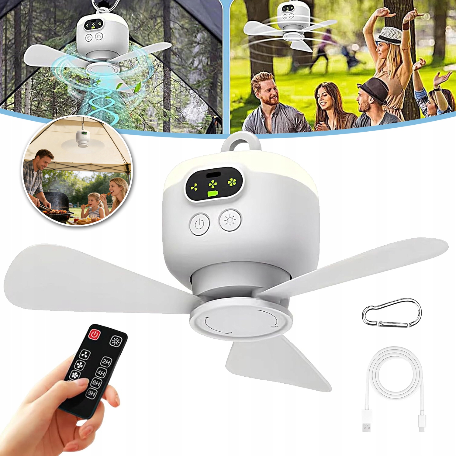 Wentylator Kempingowy Led, Ładowany Przez Usb,solarny Wentylator Kempingowy