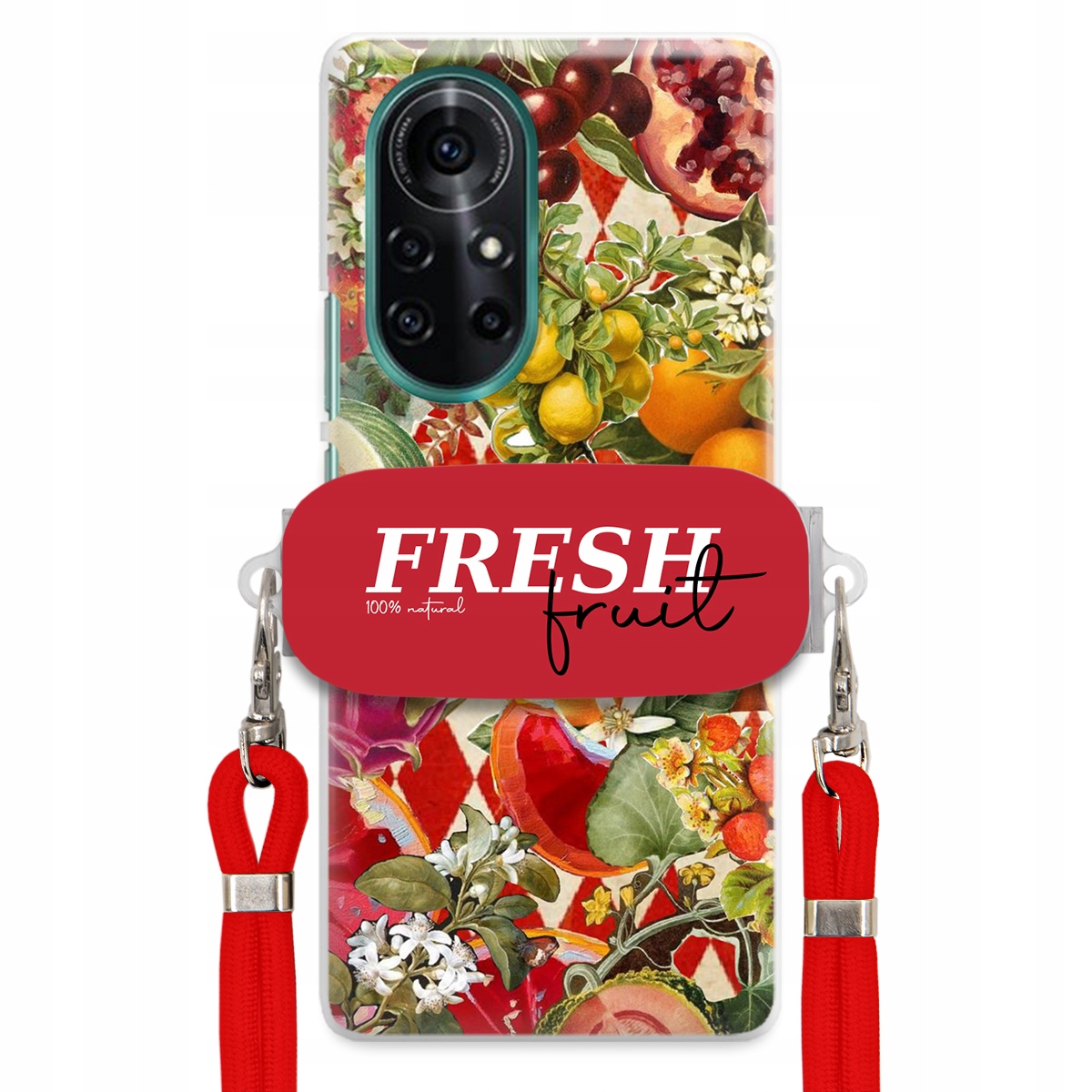 Pouzdro pro Huawei Nova 8 Červené Crossbody vodítko Držák Fresh Fruit Ovoce