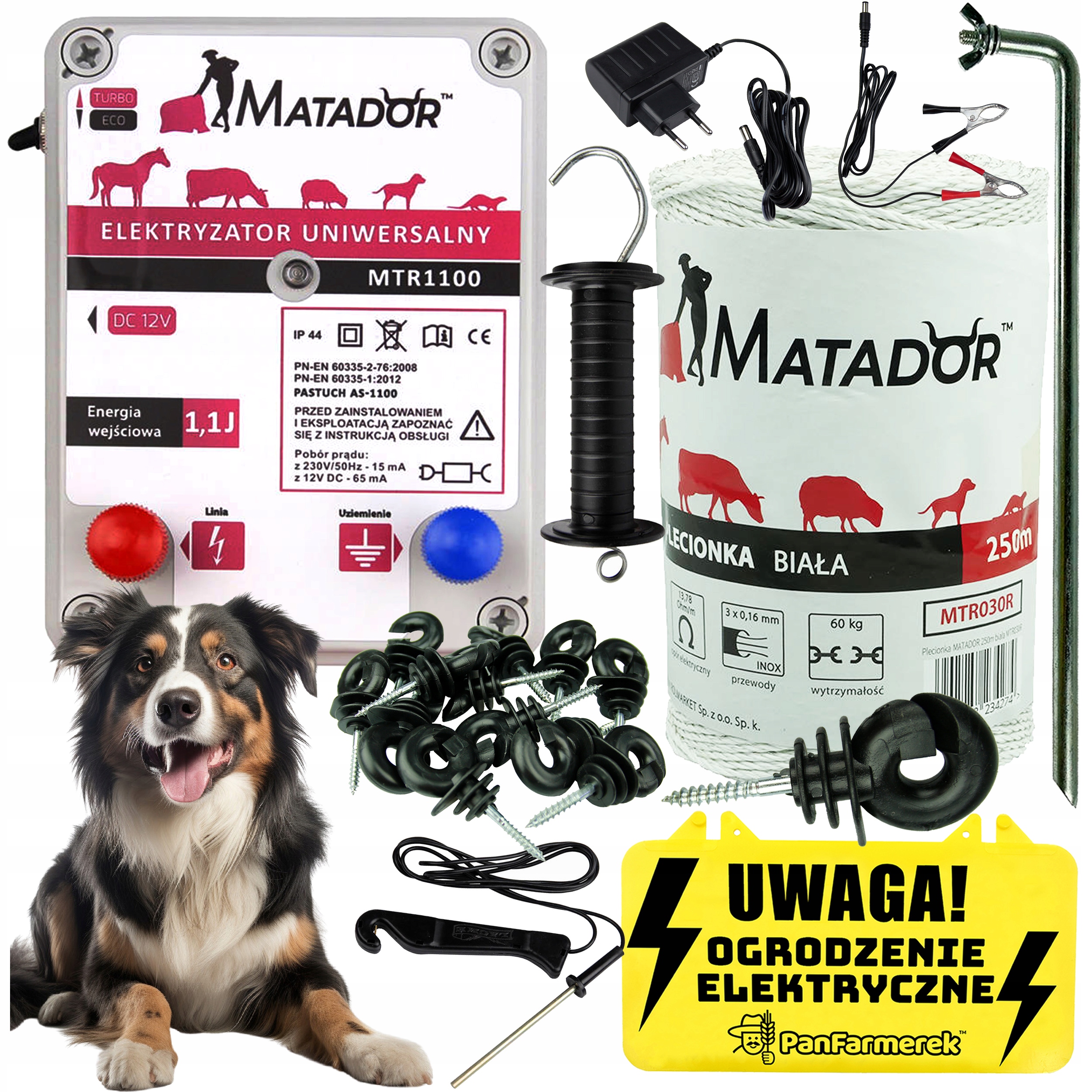 Elektryzator pastuch ZESTAW OGRODZENIE NA PSY DLA PSA POD SIATKĄ XL+TESTER