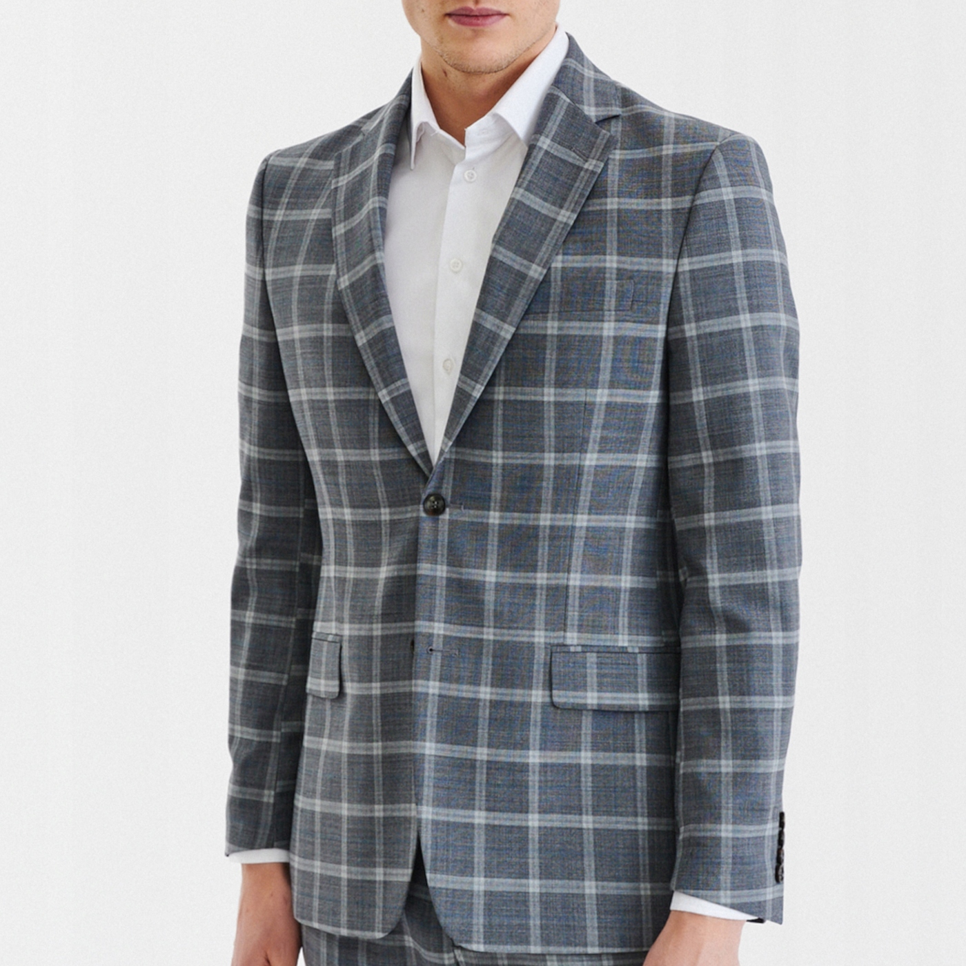 Šedá obleková sako pánská kostkovaná vlna Pako Lorente 176/54