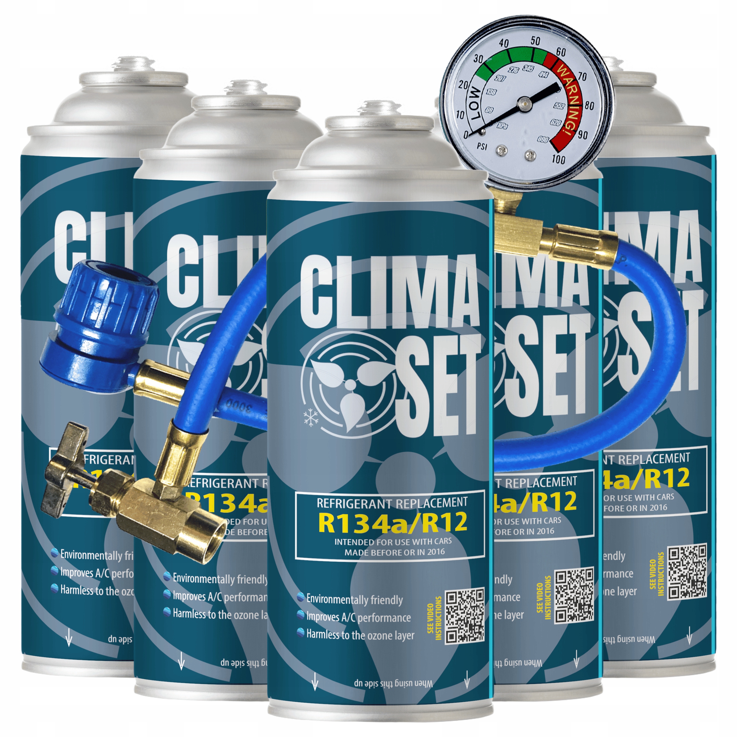 ClimaSet Set 5x Klimatizační Činidlo pro auto Gaz R134A Kabel 850g