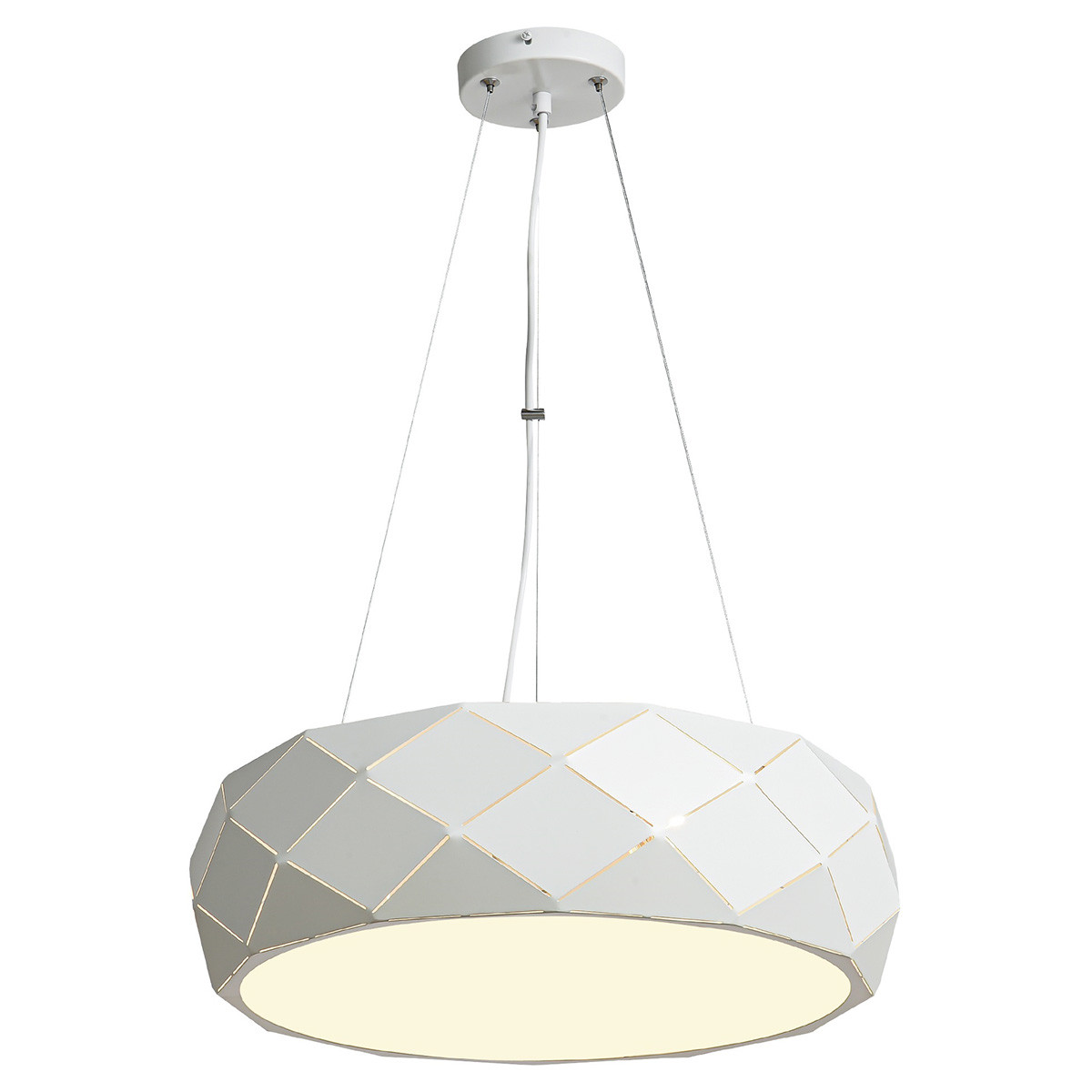 Závesná stropná lampa Reus Vzor Vyrezané Romby Biela Okrúhla 3xE27
