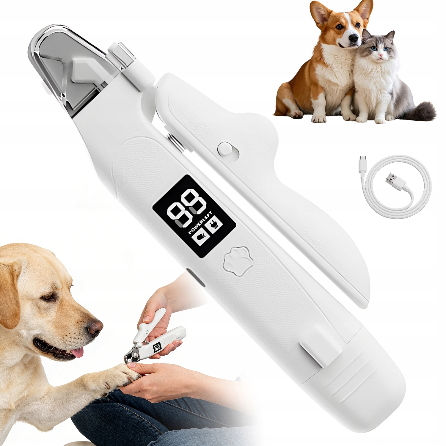 Levně Elektrický Zastřihovač Drápků Pro Zvířata, Ergonomický, S Tichým Chodem A Led Světlem