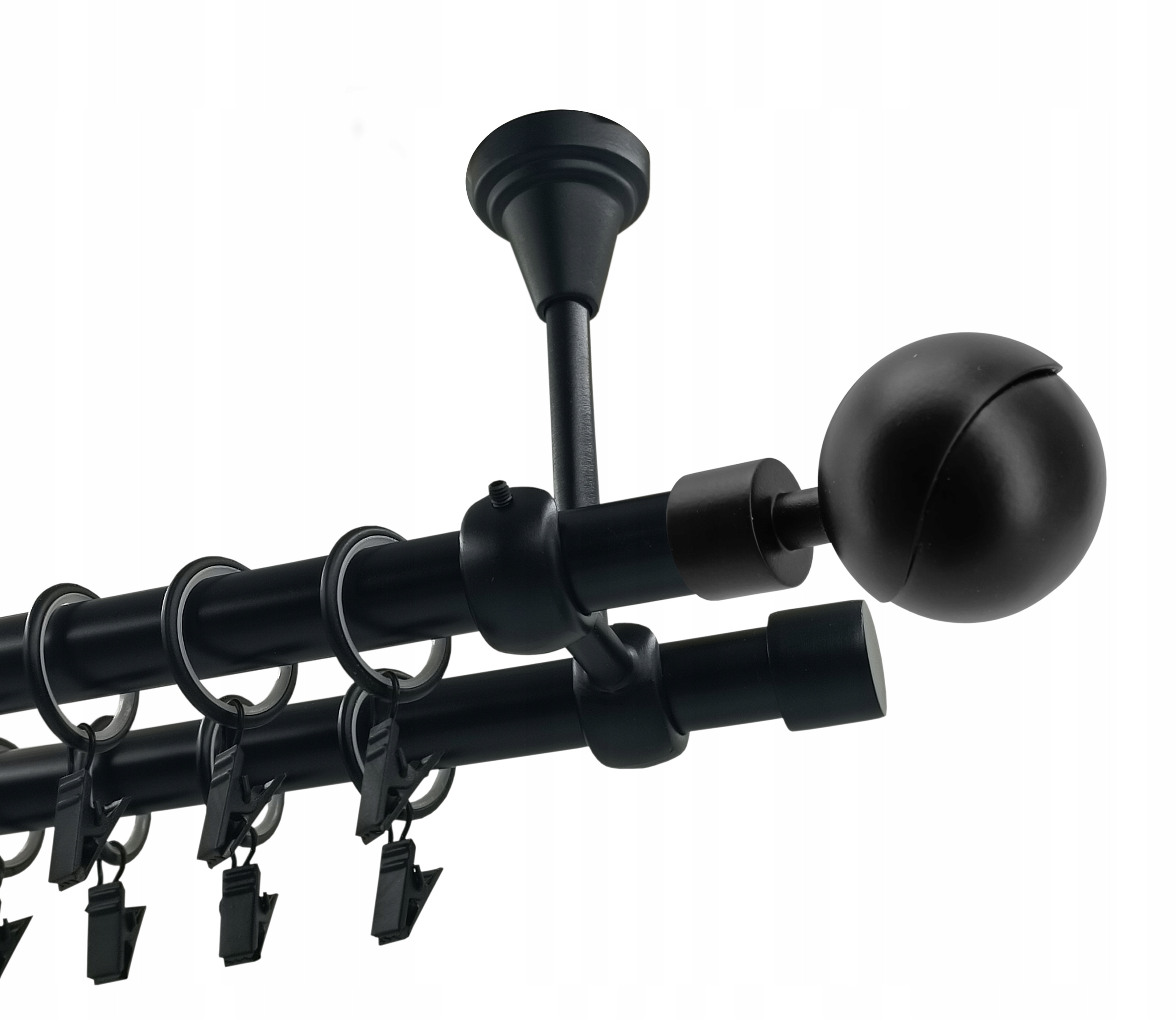 Garnýž dvojitá Kovový Stropní 19+19 mm Černý Mat 180 cm Kula Gala