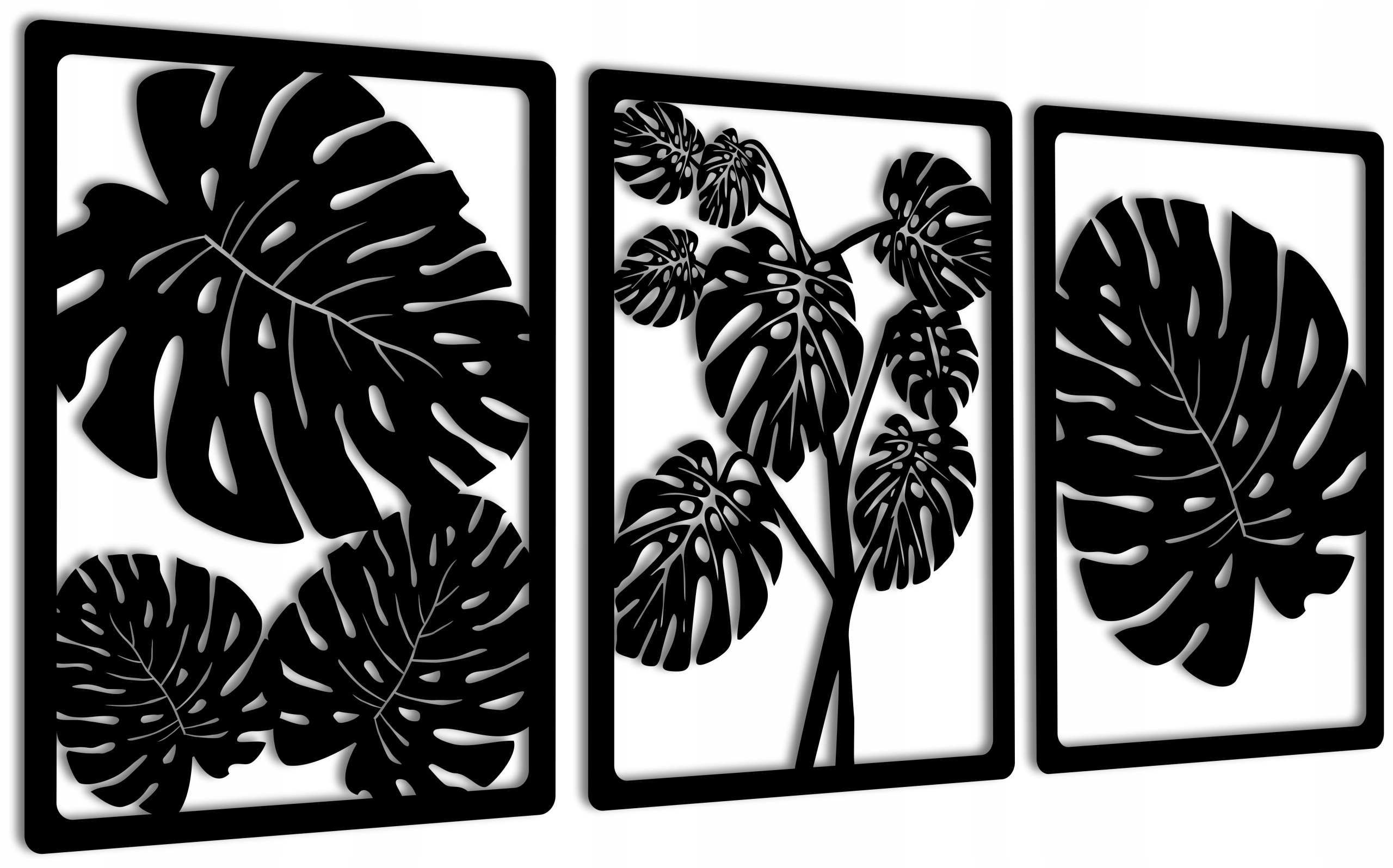 Sada Ažúrových Obrazov V Tvare Monstety triptych monstera, výška 70 cm