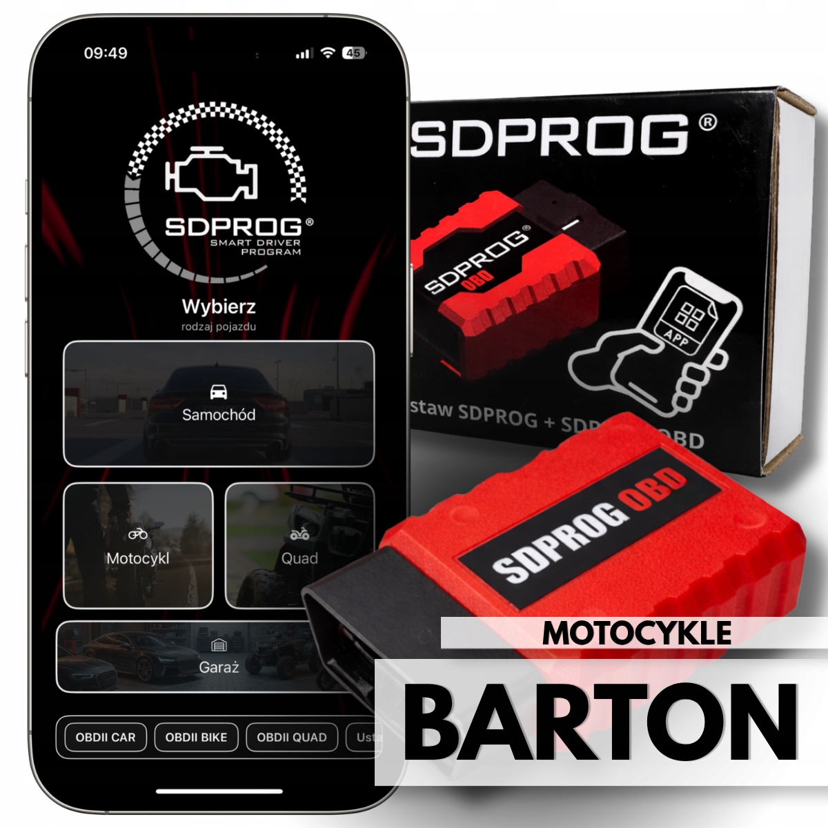 Zestaw diagnostyczny do motocykli Barton program interfejs Sdprog Obd