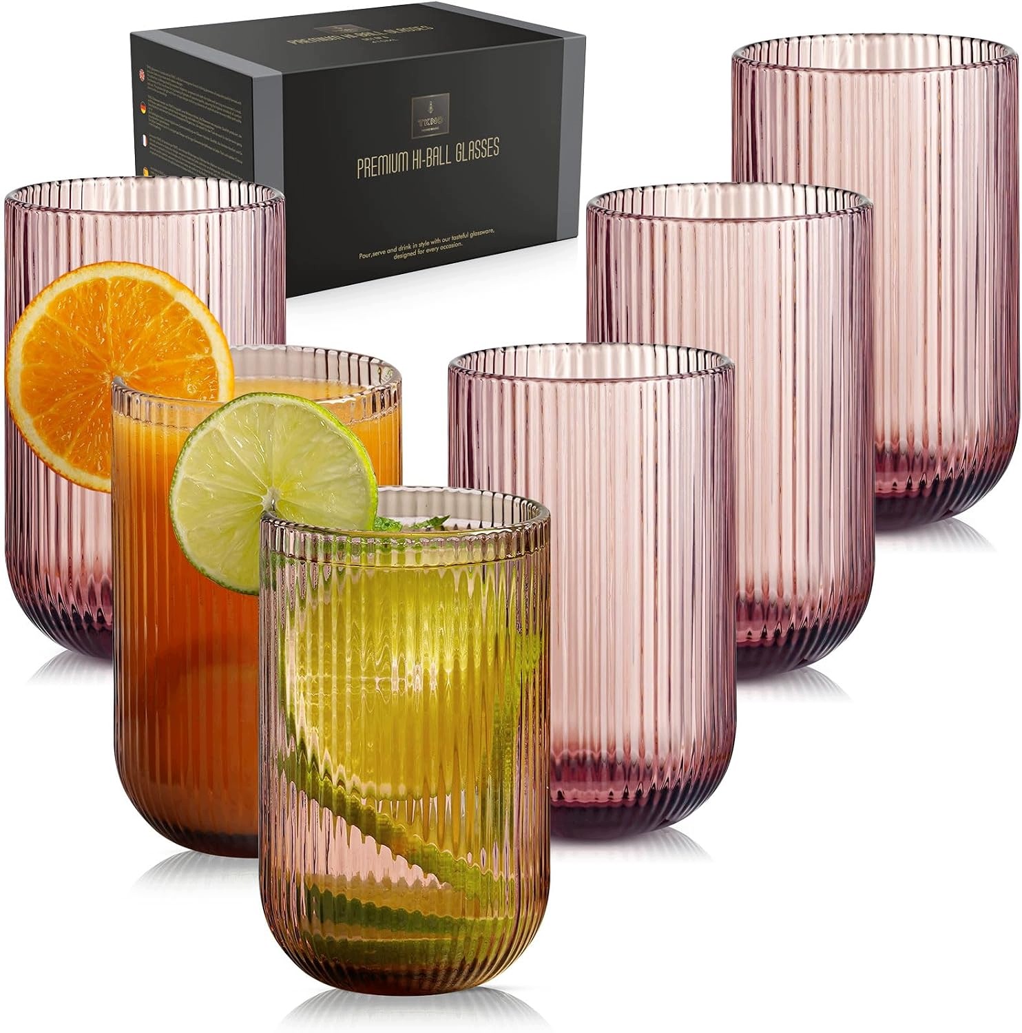 Sada sklenic Highball Ryflované Tkno Origami 410 ml 6 Ks