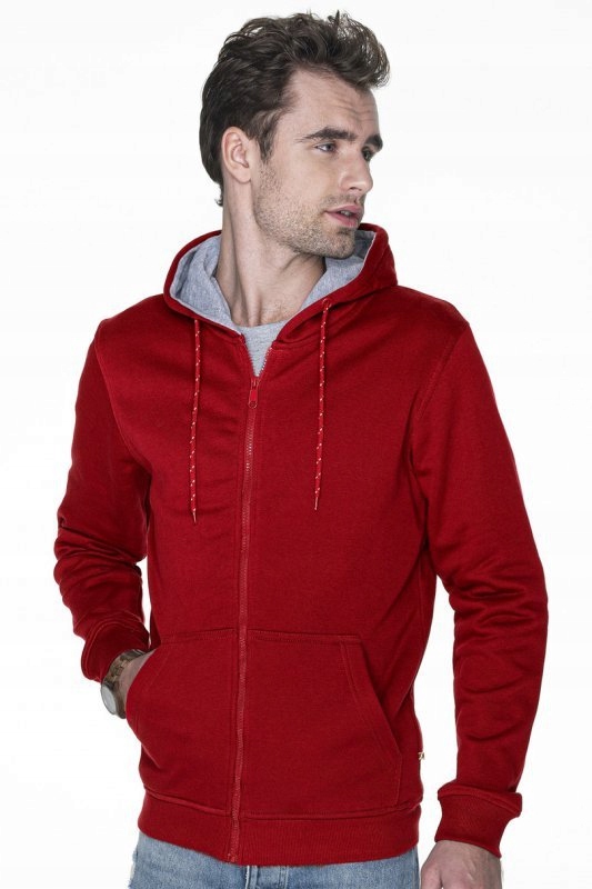 6195131 Červená 56 (XXL) Mikina Waffle Lehká S Kapucí