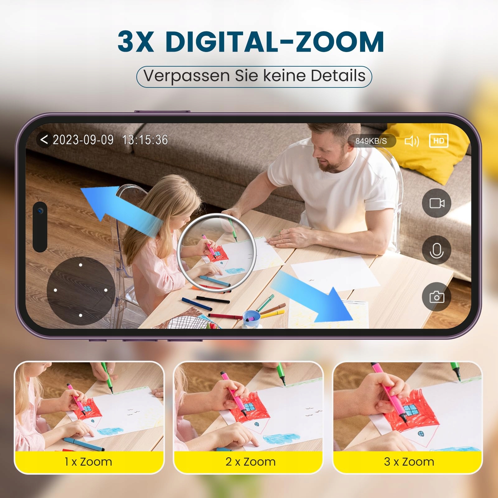 LITTLE ELF Kamera Wewnętrzna 2K Babyfon 360° WiFi Audio Nocna Alexa — miniatura 8