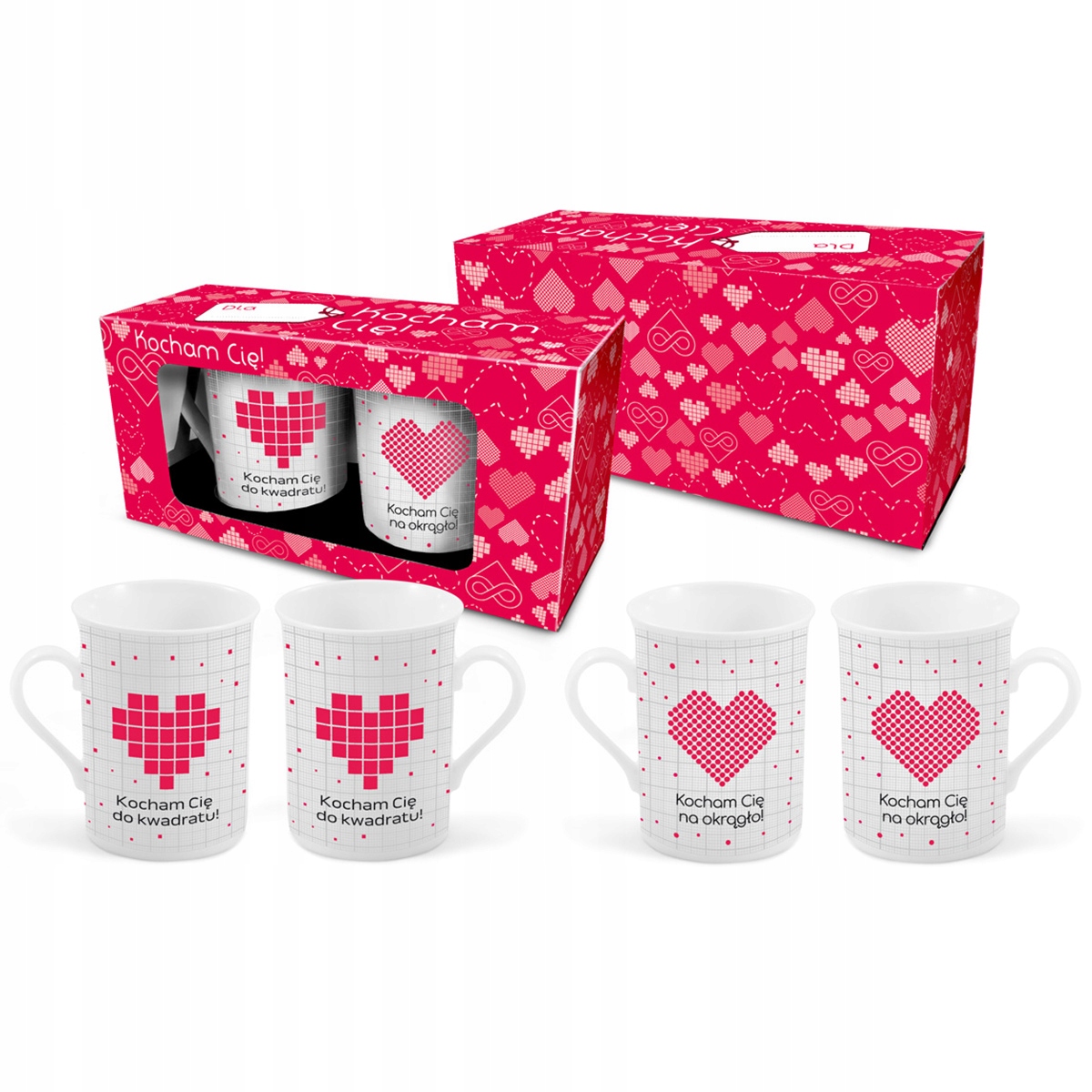 zestaw 2 kubków NBC wysokich 290ml - Kocham Cię do kwadratu / na okrągło — 3