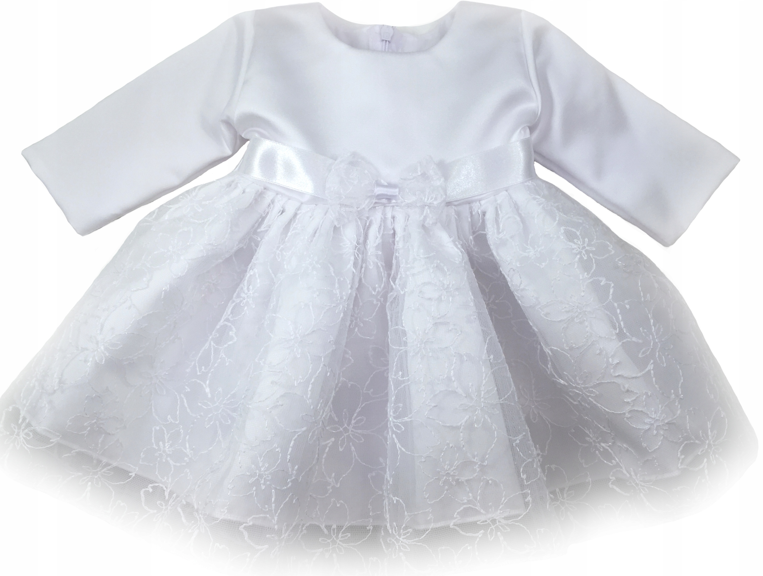 

Sukienka biała koronkowy dół kokarda 68 cm Chrzest