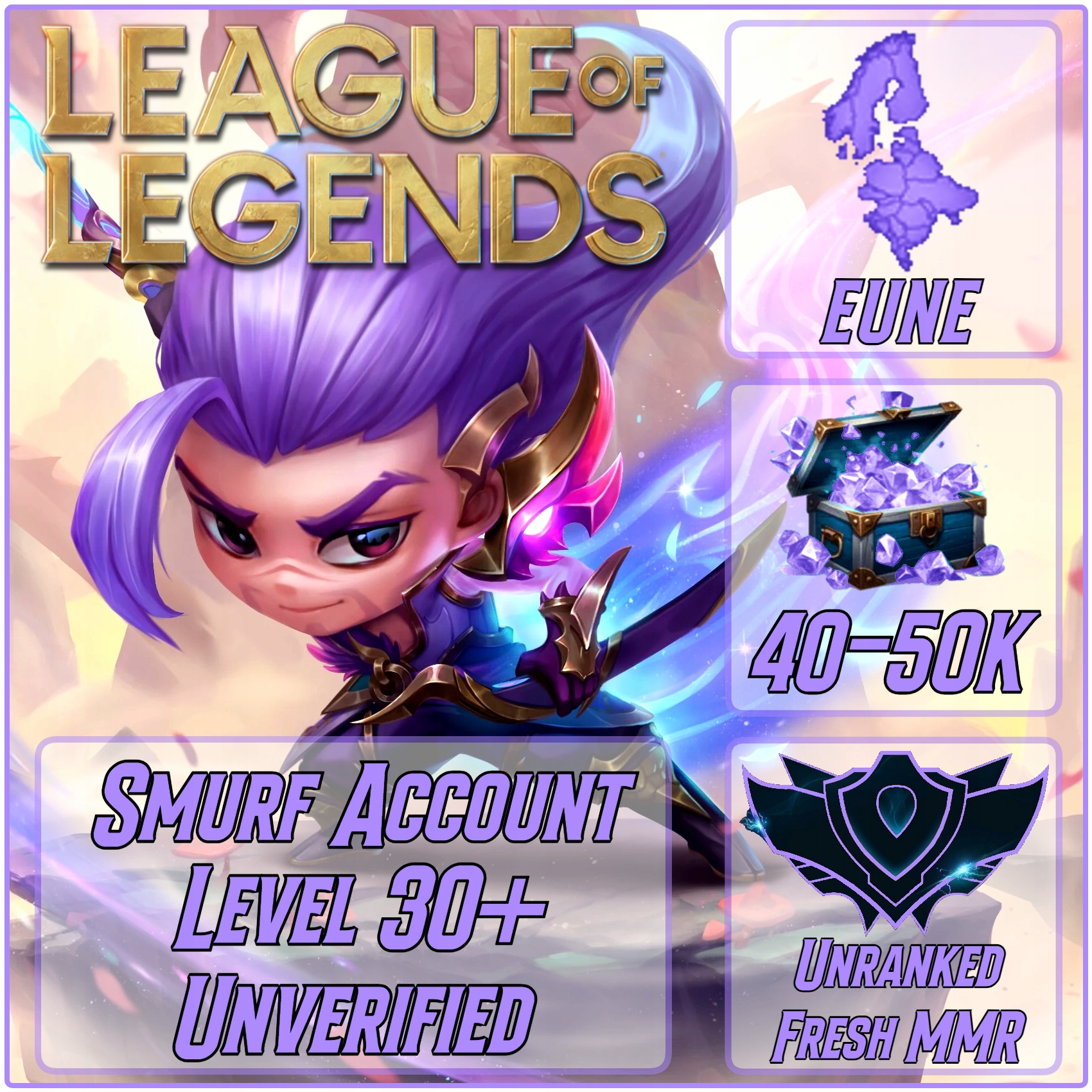 League of Legends ACCOUNT Smurf acc Level 30+ Unranked Unverified Fresh  Instant