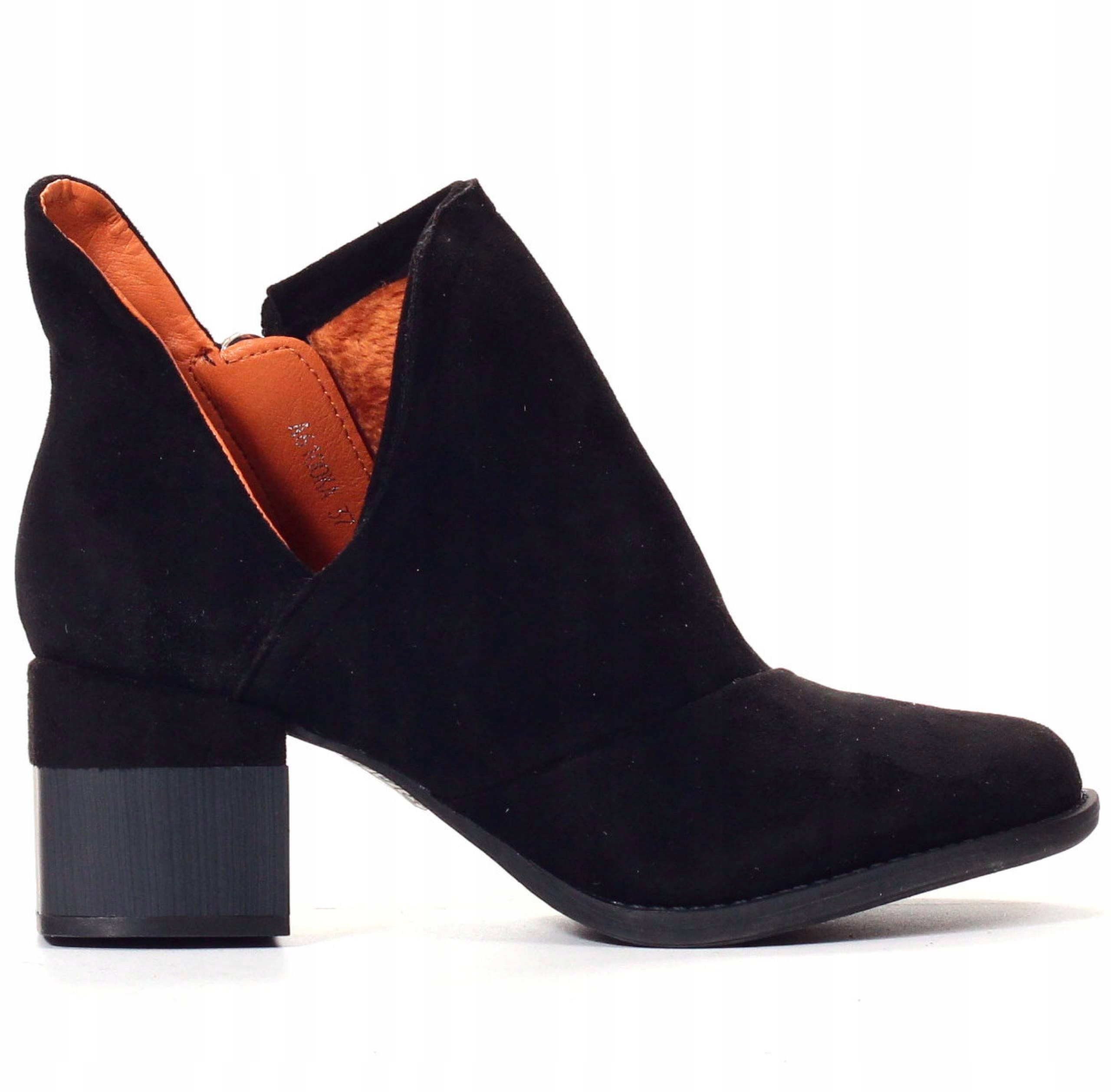 BOTKI BUTY DAMSKIE ELEGANCKIE SŁUPEK Z WYCIĘCIEM Kod producenta 4466KBLACKK