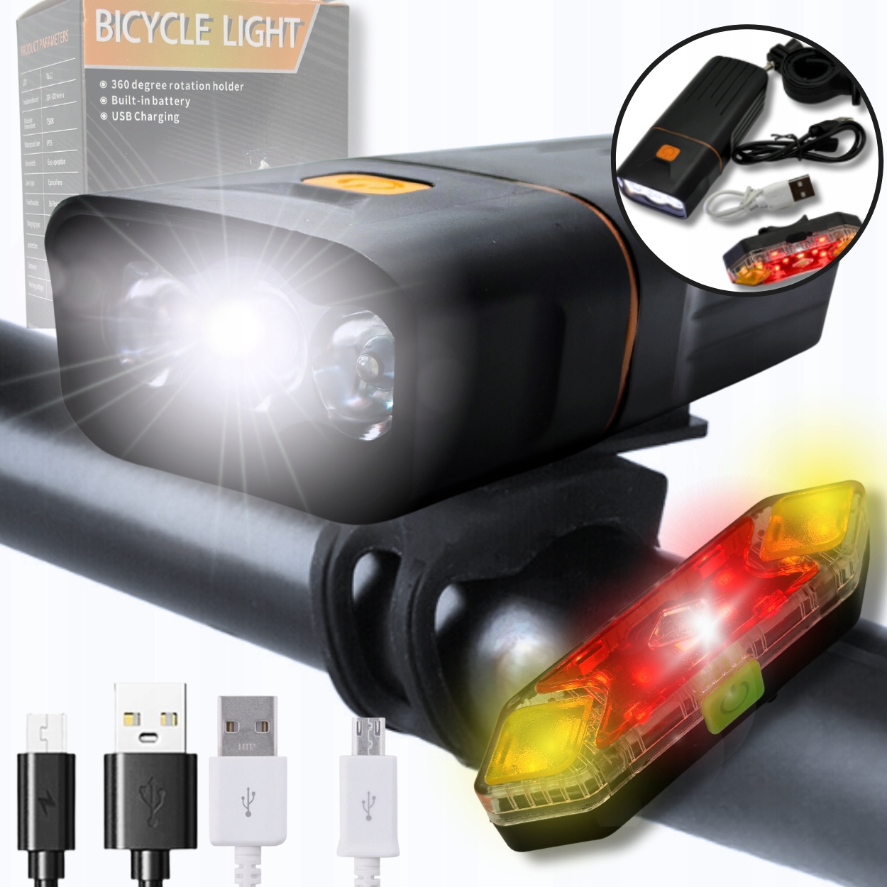 LAMPKA ROWEROWA LED TYŁ PRZÓD DO ROWERU POWERBANK