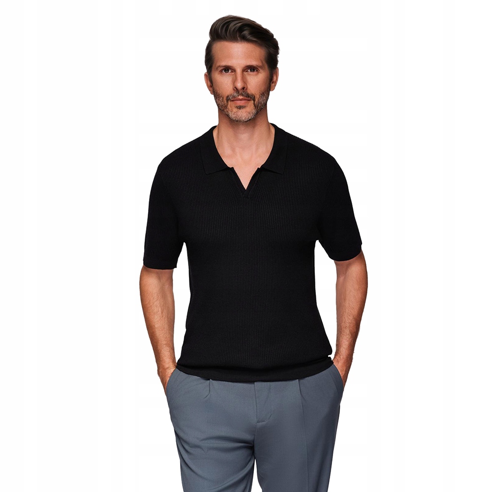 Pánská polokošile bez knoflíků s límečkem černá V2 OM-POSS-0160 M